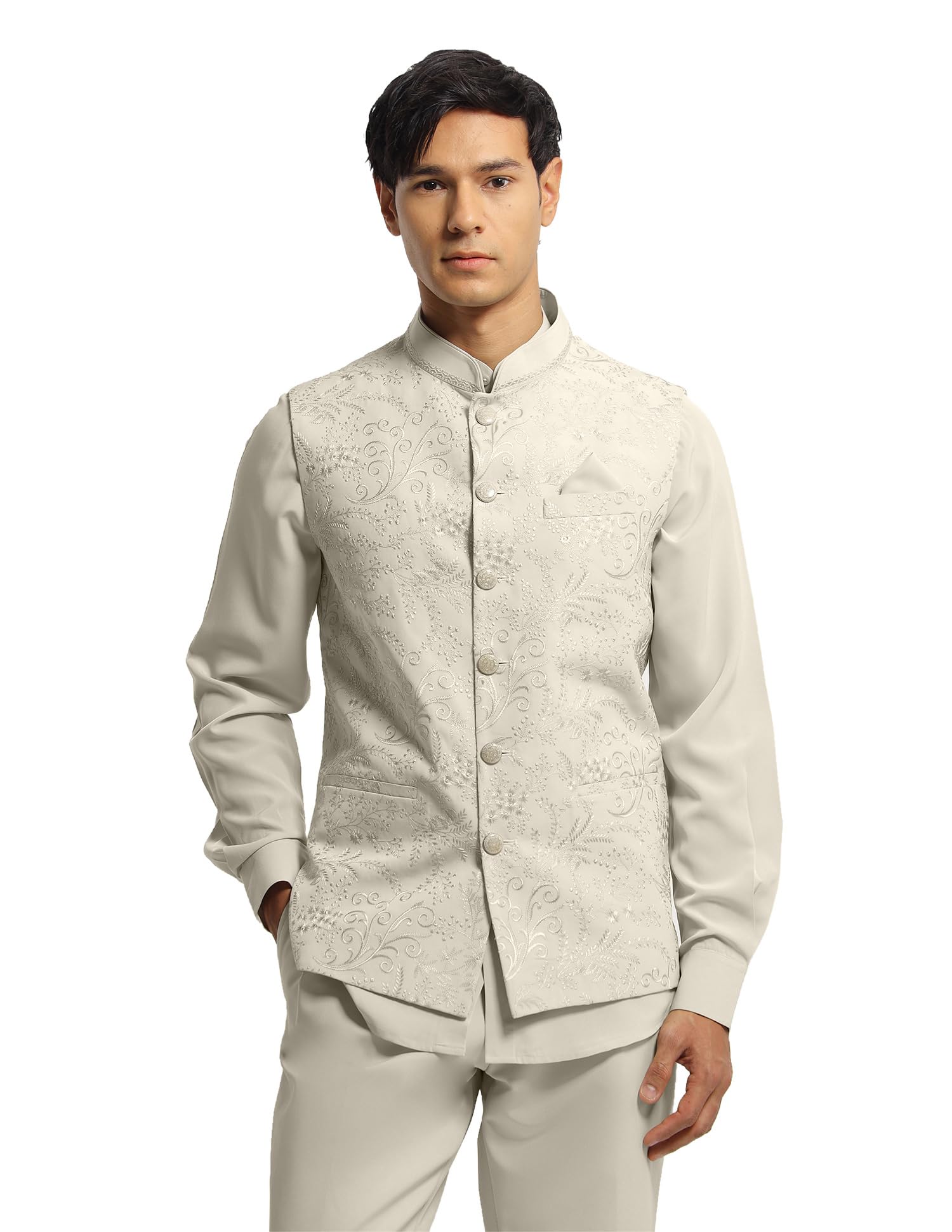 men's floral embroidered shirt waistcoat ethnic set-image-34