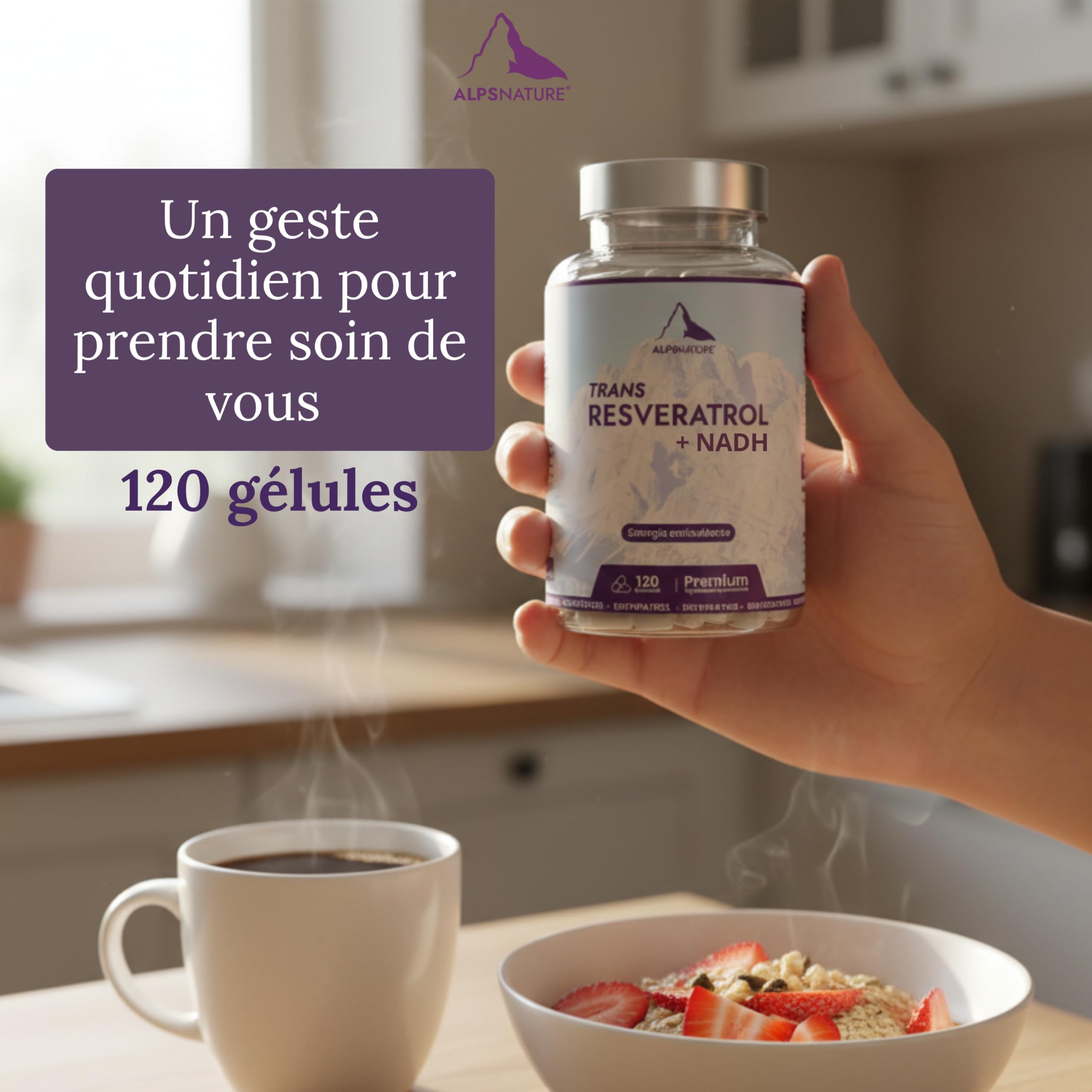 NADH 40mg Panmol Breveté + Trans-Resvératrol 98% Pur – Énergie Cellulaire & Haute Biodisponibilité – 120 Gélules Végétalien & Sans Gluten - Fabriqué en France & testé en laboratoire