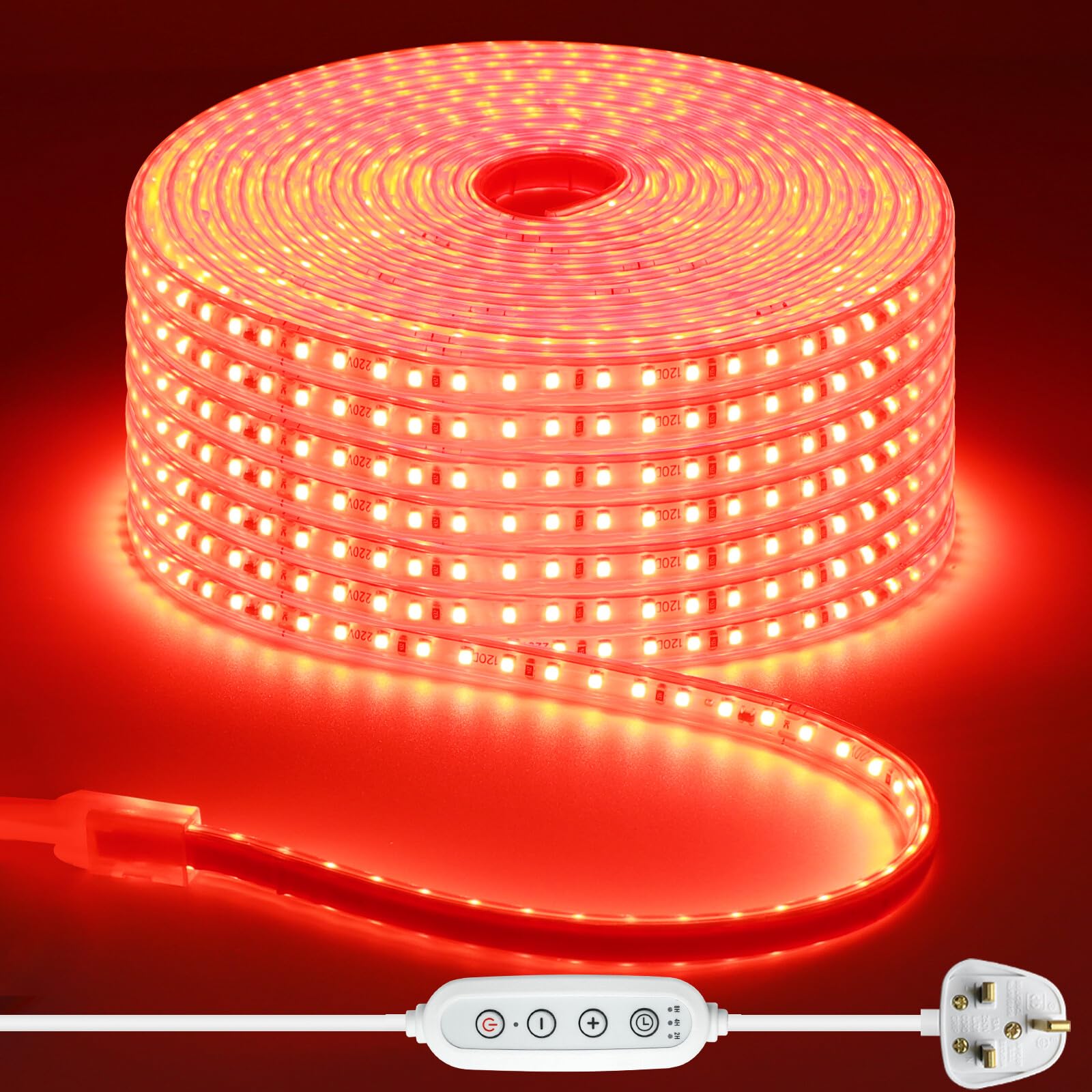 Wisada 220V Dimmable/Timer LED Strip [25M, Red], 120 LEDs/M IP65 Waterproof Flexible Cuttable LED Fairy Light CRI85+, SMD2835 Home/Store Decorative Rope Light