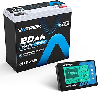 12V 20AH LiFePO4 Lithium Battery, Built-in 20A BMS & 0-500A Battery Monitor with Shunt