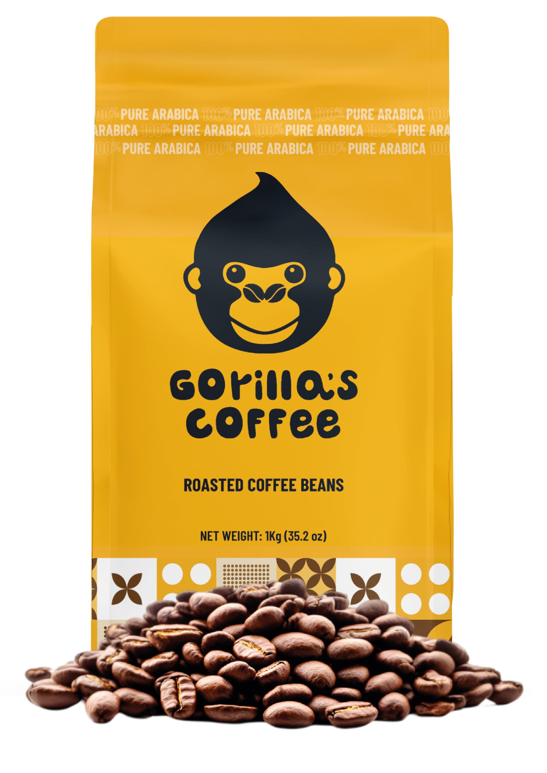 Gorilla's Coffee 100% Arabica - Medium Roast Whole Bean Coffee, Fair Trade, Full Bodied, with Notes of Dark Chocolate | Premium Rwandan Coffee | Rich, Flavorful, and Aromatic (1000g/35.2oz)