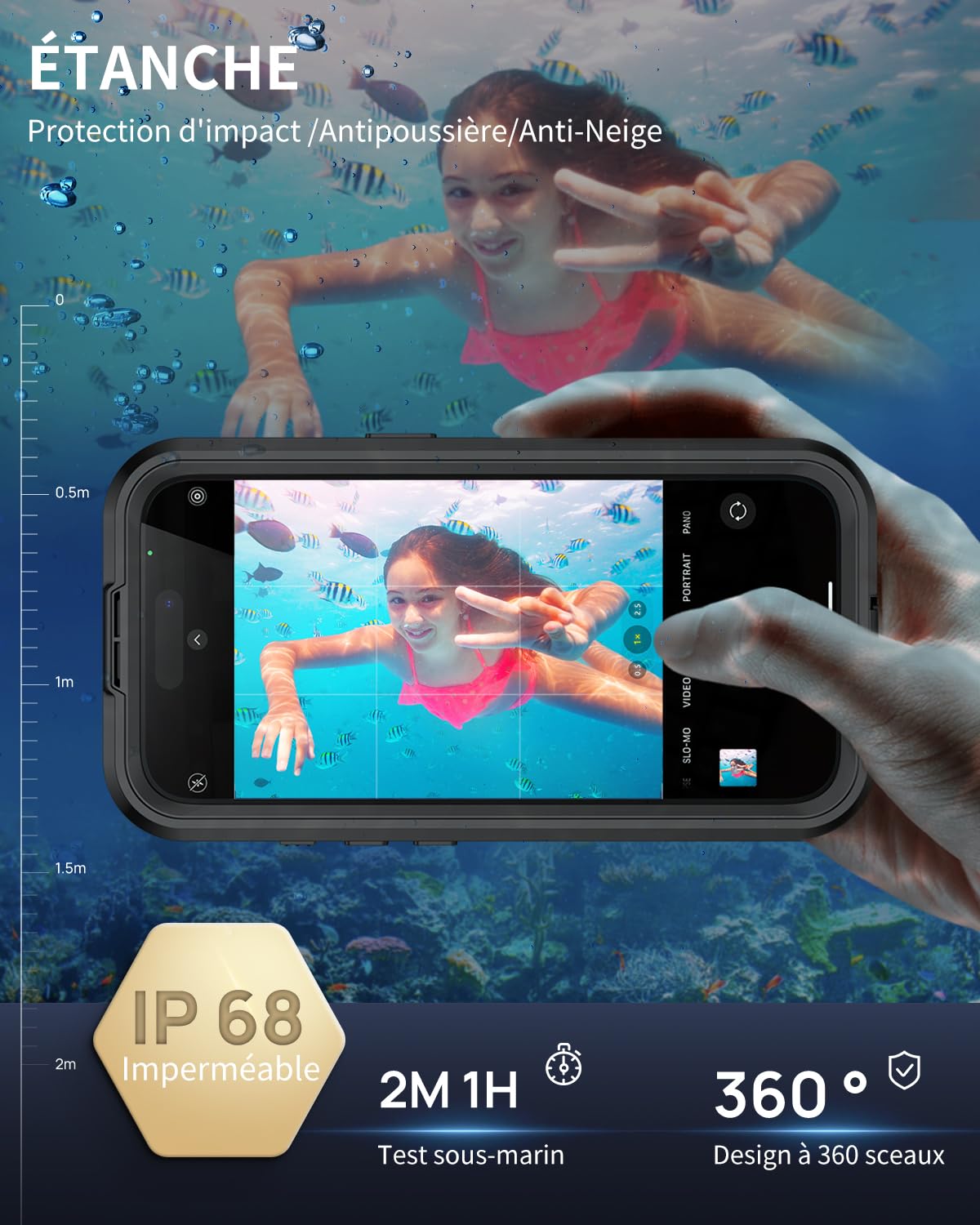 Lanhiem Coque pour iPhone 17 Pro IP68 Étanche Anti-Espion 360 Integrale | Noir,Imperméable,Waterproof,Étui avec Privacy Protection écran,Antichoc,Incassable,Antipoussière,Anti-Spy,Renforcée,Chantier