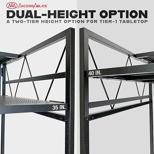 Miniatura 4 de AxcessAbles - Cabina de DJ portátil de dos niveles Soporte de mesa grande para DJ con superficie de escritorio de 43 x 25 pulgadas 2 alturas