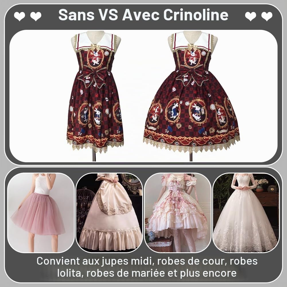 FINGERINSPIRE Cage Cerceau Jupon Robe Panier 59x47cm Polyester Fil Plastique Jupon Robes Panier 2 Cerceaux Tournure Cage Crinoline pour Mariage Robes de Mariée Robe de Bal Décoration