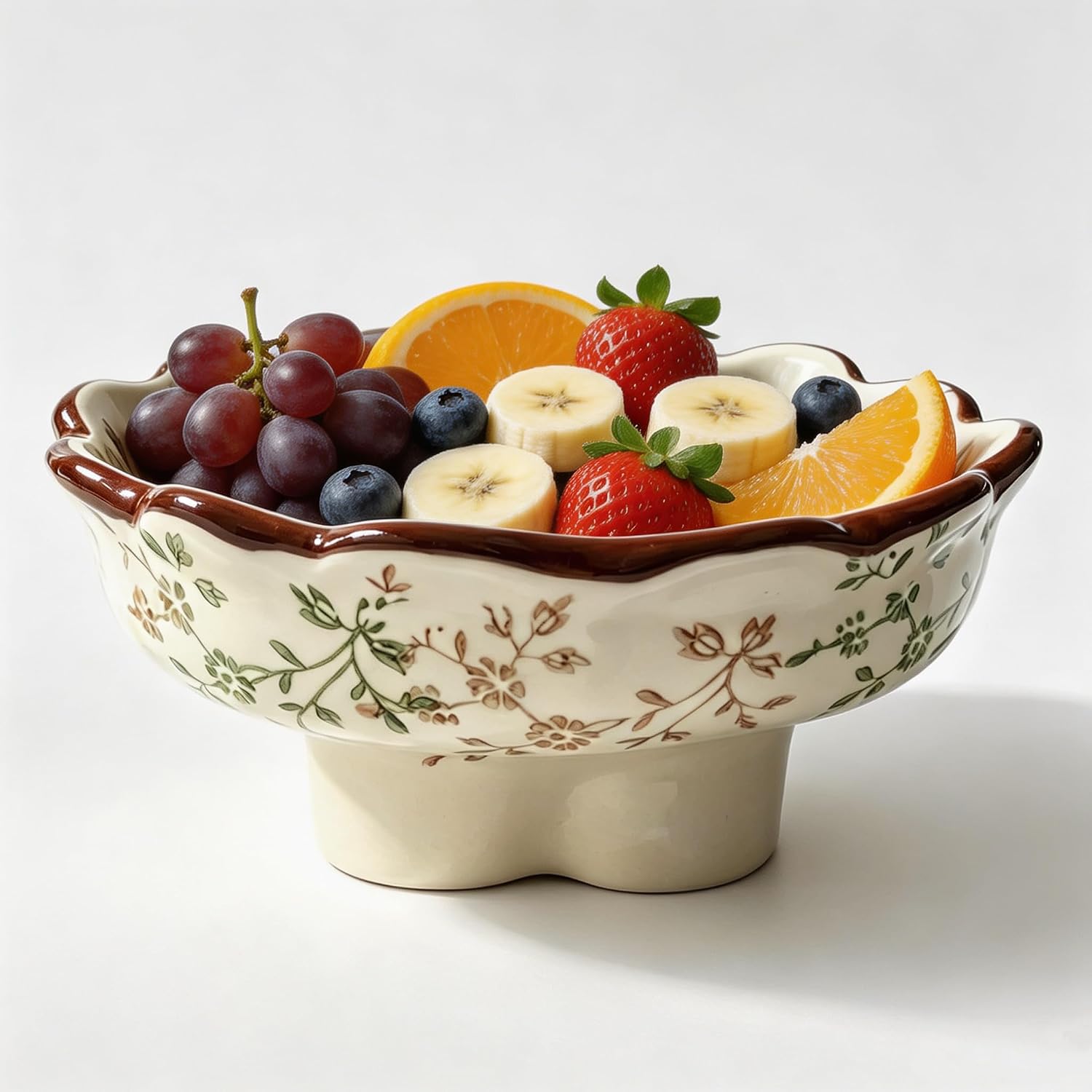 Ceramic Fruit Bowl for Kitchen Counter, 9.5” Rustic Ceramic Decor Bowl