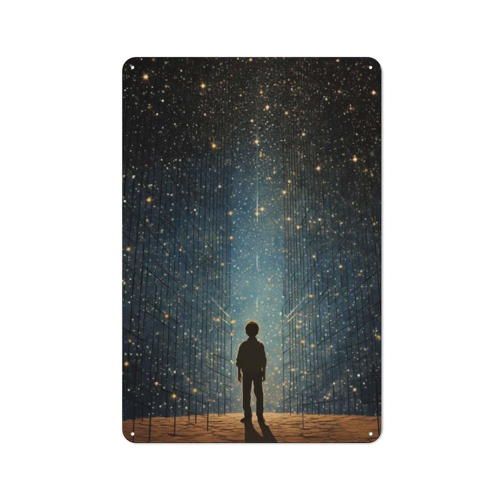 Junmoney Silhouette Under Starry Sky Retro Metal Wall Sign 30X20cm With For Living Room Wall, Housewarming Wall Decor For People Furnishing Living Room