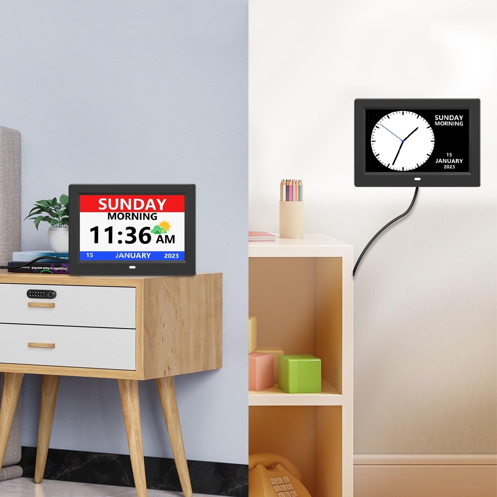 LXBYJKJ Reloj digital de 10 pulgadas con día y fecha para personas mayores, alarmas personalizables, 3 modos de visualización, fuente grande, reloj despertador para personas mayores Auto DST