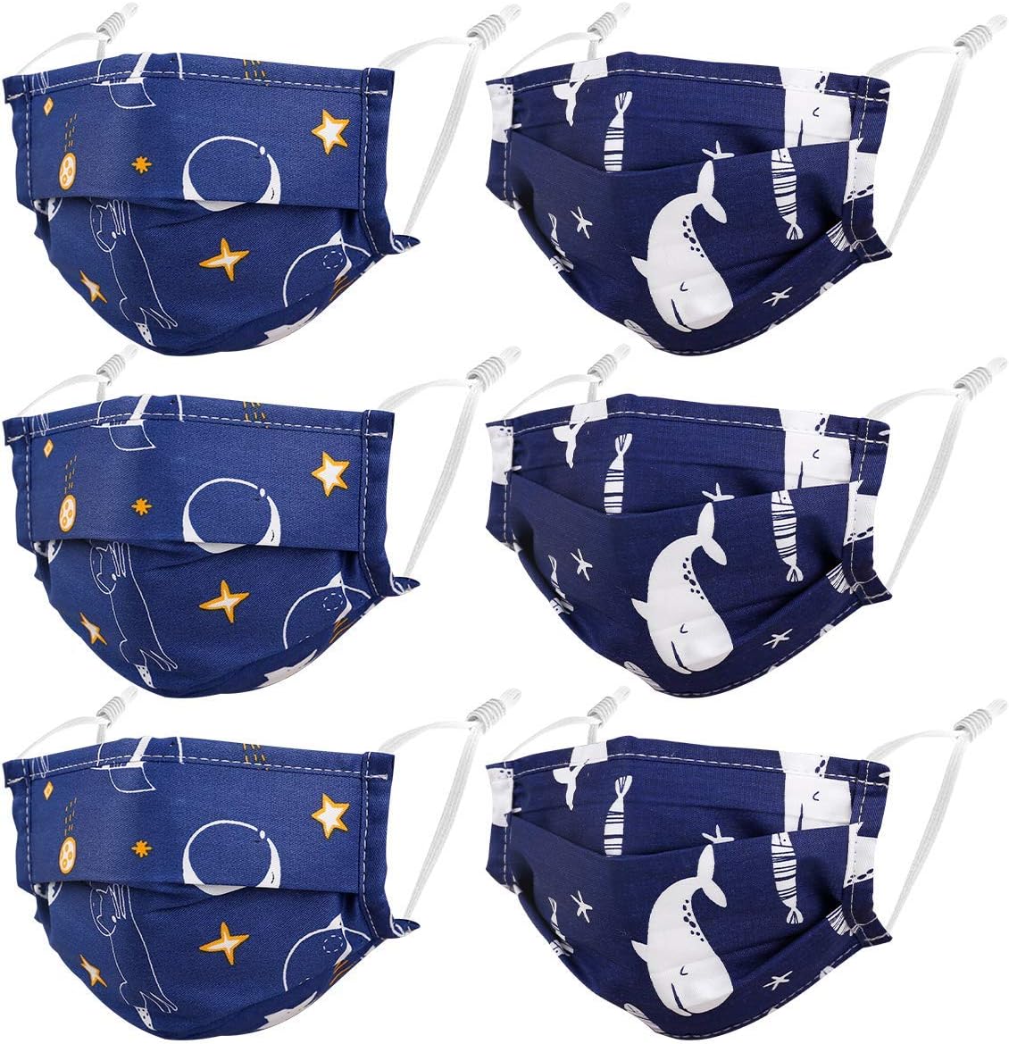 Kids Reusable Face Mask with Adjustable Ear Loops, Soft Fabric Washable Blue Rocket Face Mask for Protection, Designer Breathable Cloth Cotton Madks Facemask for Girl Boy Children Gift