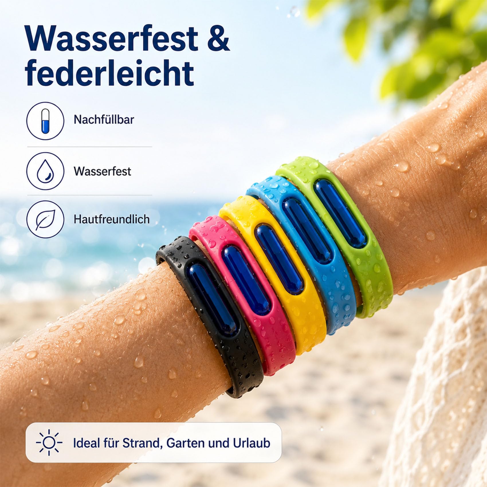Bronoir Kinder & Erwachsene Verstellbares Silikon Abwehrband Wasserdicht, für Camping Outdoor (5 Stück)