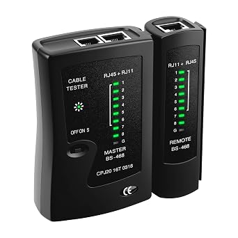 Mcbazel Ethernet Cable Tester - RJ45 RJ11 Network Tester Tool for CAT5/CAT5e/CAT6/CAT6a/CAT7, Portable LAN Wire Continuity Checker with LED Indicators, S-Mode Speed & Detachable Remote - Black