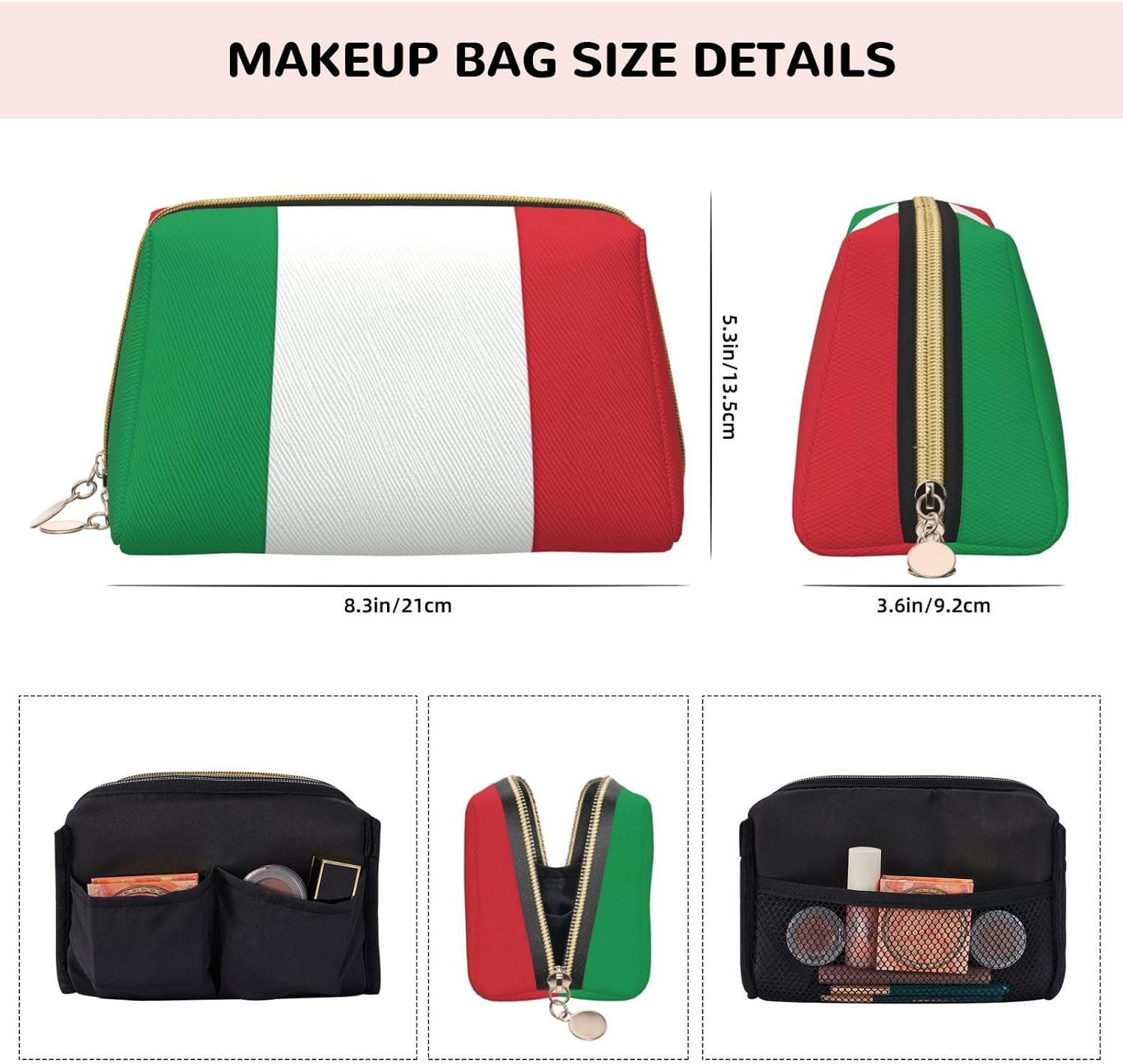Trukd Italy Flagmakeup Bag Organizer,Toiletry Cosmetic Bag,Zipper Pouch Brushes Storage Case(Large), CMC-11878 image 5