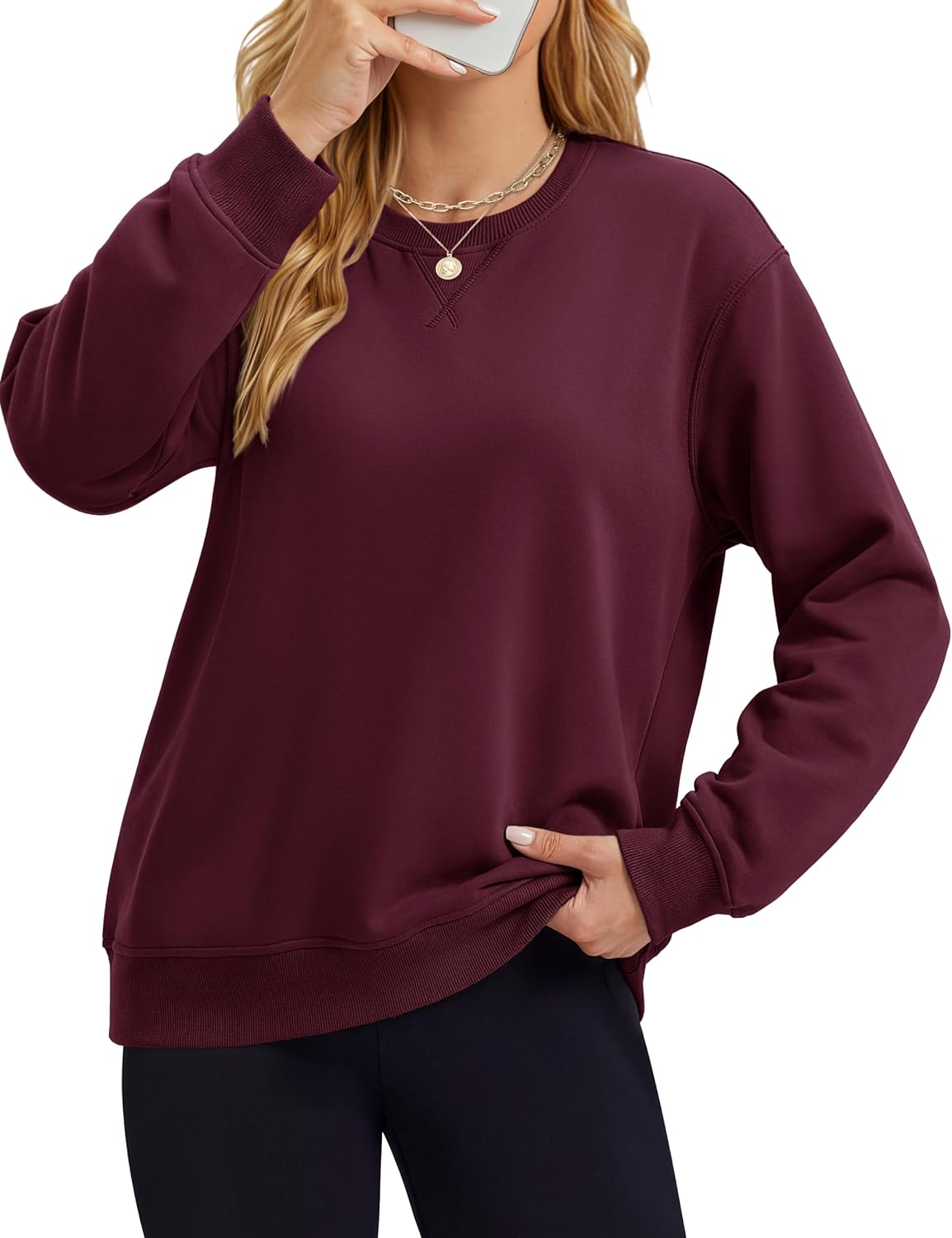 MAGCOMSEN Sweatshirt for Women Fleece Lined Crewneck Loose Fit Winter Warm Trendy Sweaters Long Sleeve Tops