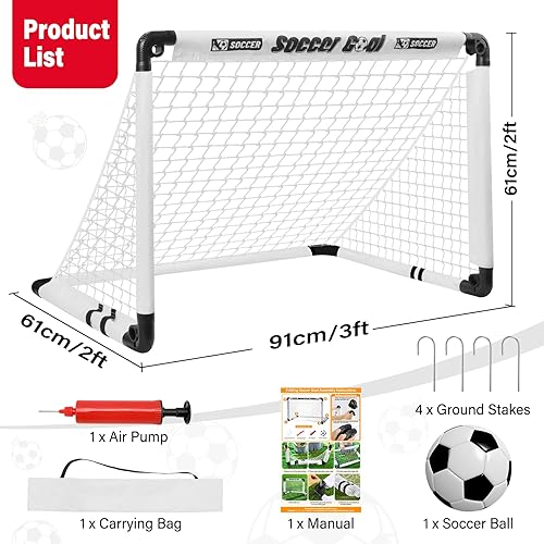 Miniatura 7 de KETIEE Porterías de fútbol para niños para patio trasero juego de porterías de fútbol plegables de 35 x 23 pulgadas, portería de fútbol portátil
