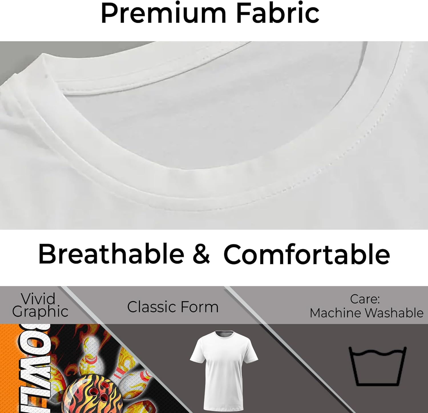 Generic Personalized Bowling Novelty T Shirt Print Top with Bowling Ball Fire and Flame Pattern Graphic On it for Bowler