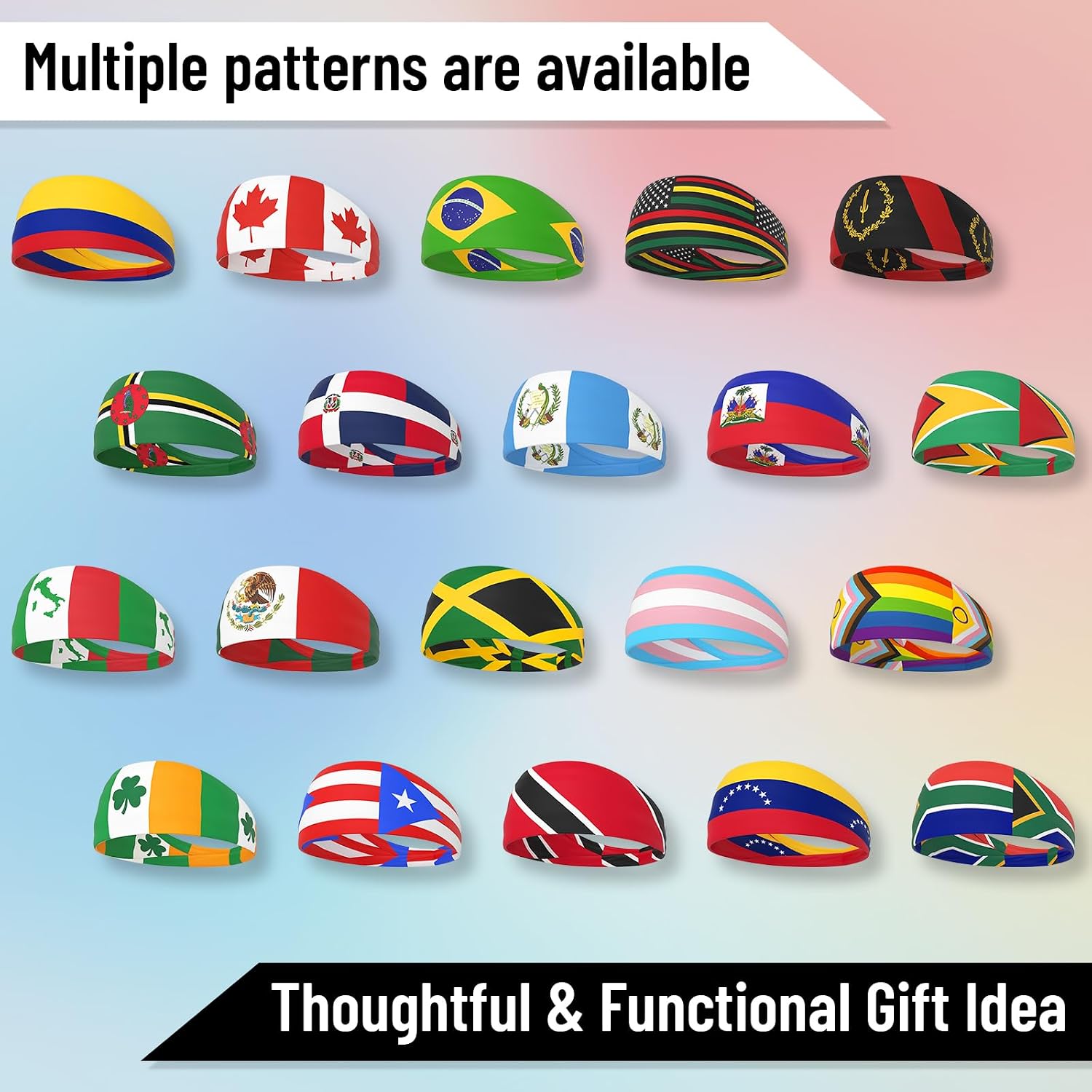 Sports Headband for Women Men, Flag Pattern Sweat Wicking Head Bands Hair Wrap Bands for Workout Running Fitness Fashion Sweatband Gift