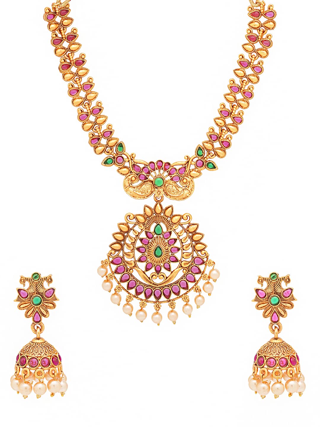 Yellow Chimes Womens Temple Traditional Gold Plated Studded Stone Antique Jewellery Necklace Set (B0B74YBC38) Amazon Price History, Amazon Price Tracker