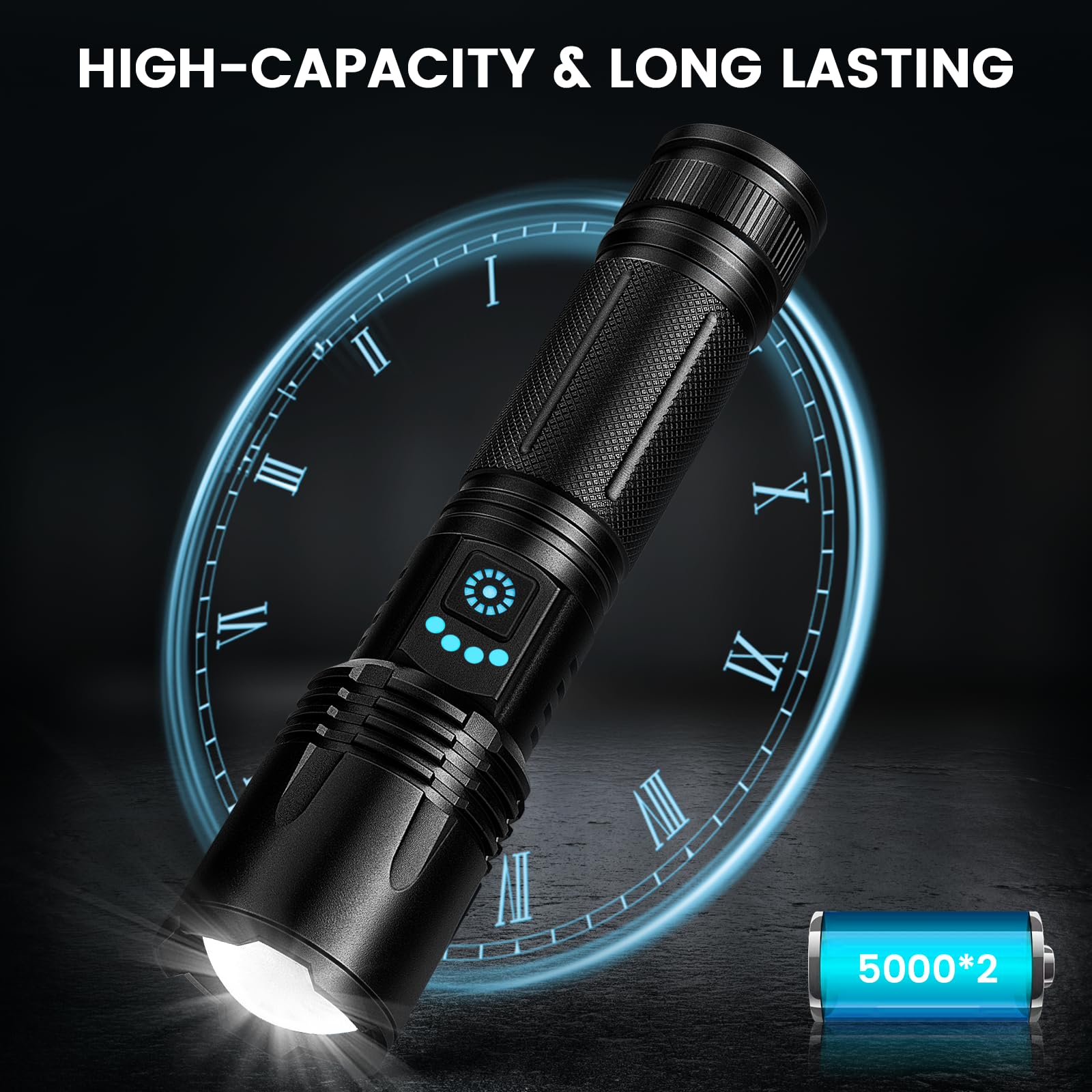 Wiederaufladbare Taschenlampen, hohe Lumen, für Camping, Zuhause, 9000 Lumen, superhelle LED-Taschenlampen, wiederaufladbar, leistungsstark, mit 5 Modi, wasserdicht, 2 Stück