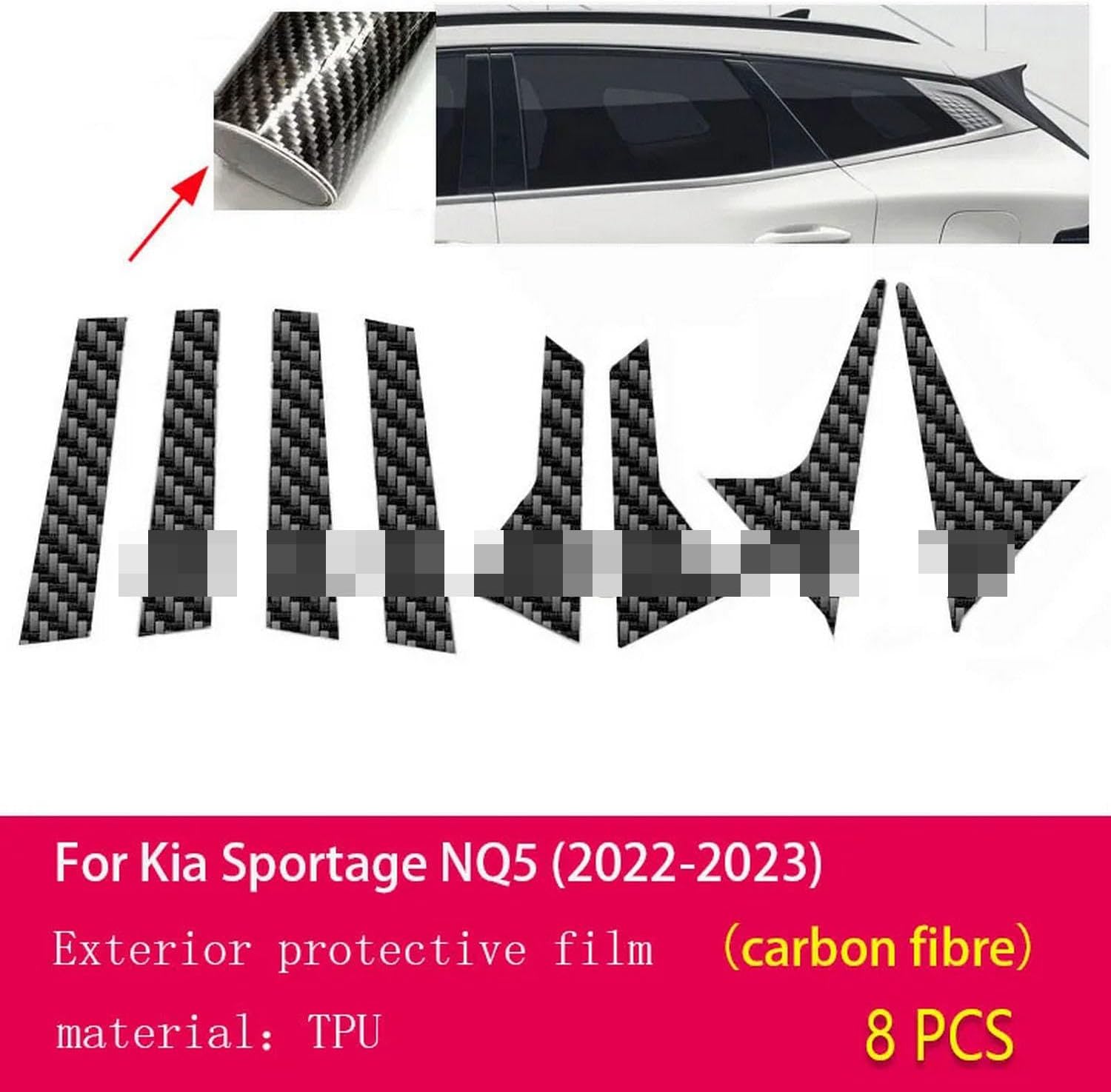 Car Exterior Car B C Window Pillar Anti-Scratch TPU Protective Film Anti-Scratch Film PPF，for Kia Sportage NQ5 2022-2023