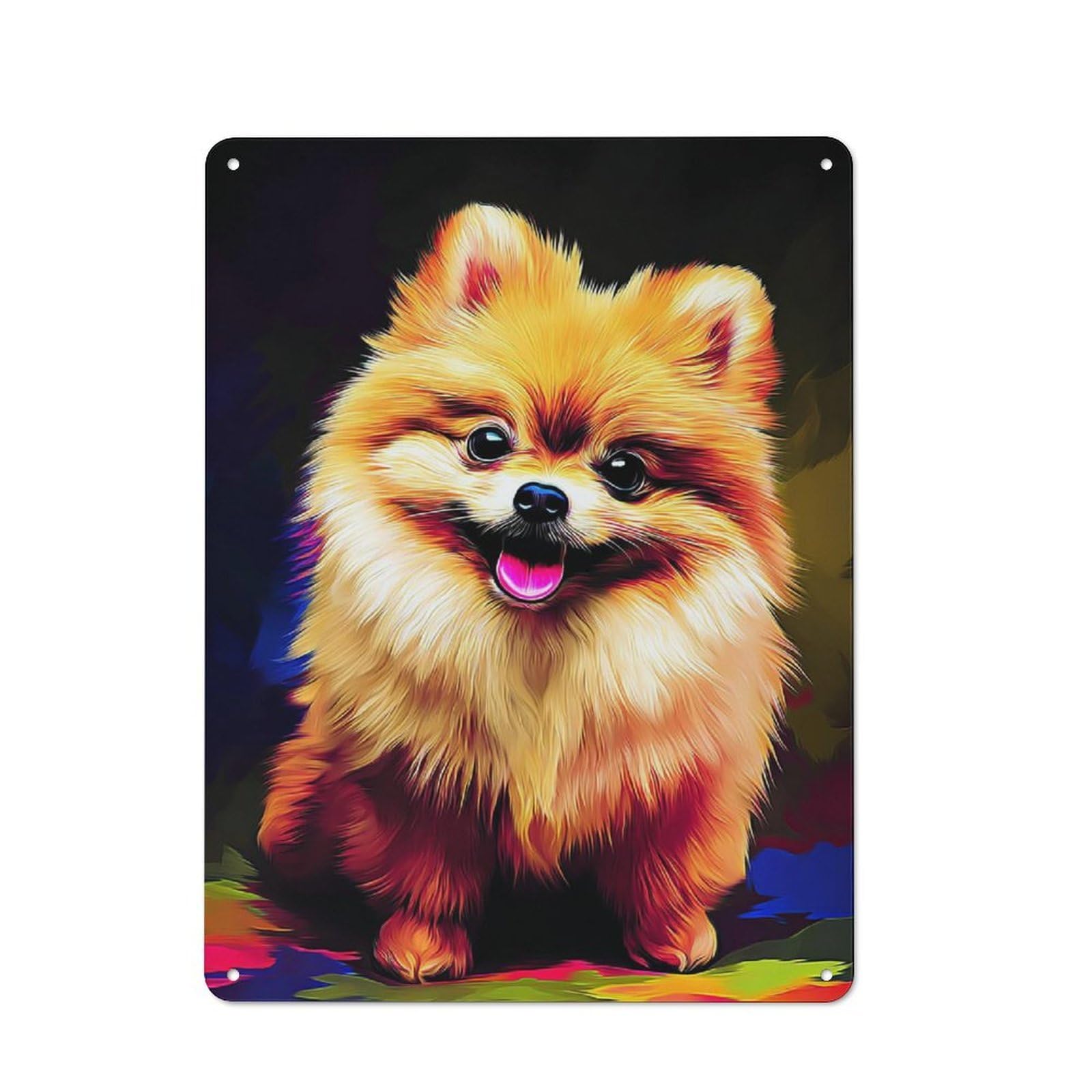 Junmoney Fluffy Pomeranian Portrait Vintage Metal Plaque 40X30cm For Guest Room Or Hallway, A Decorative Christmas Gift For Guest Room Decorators