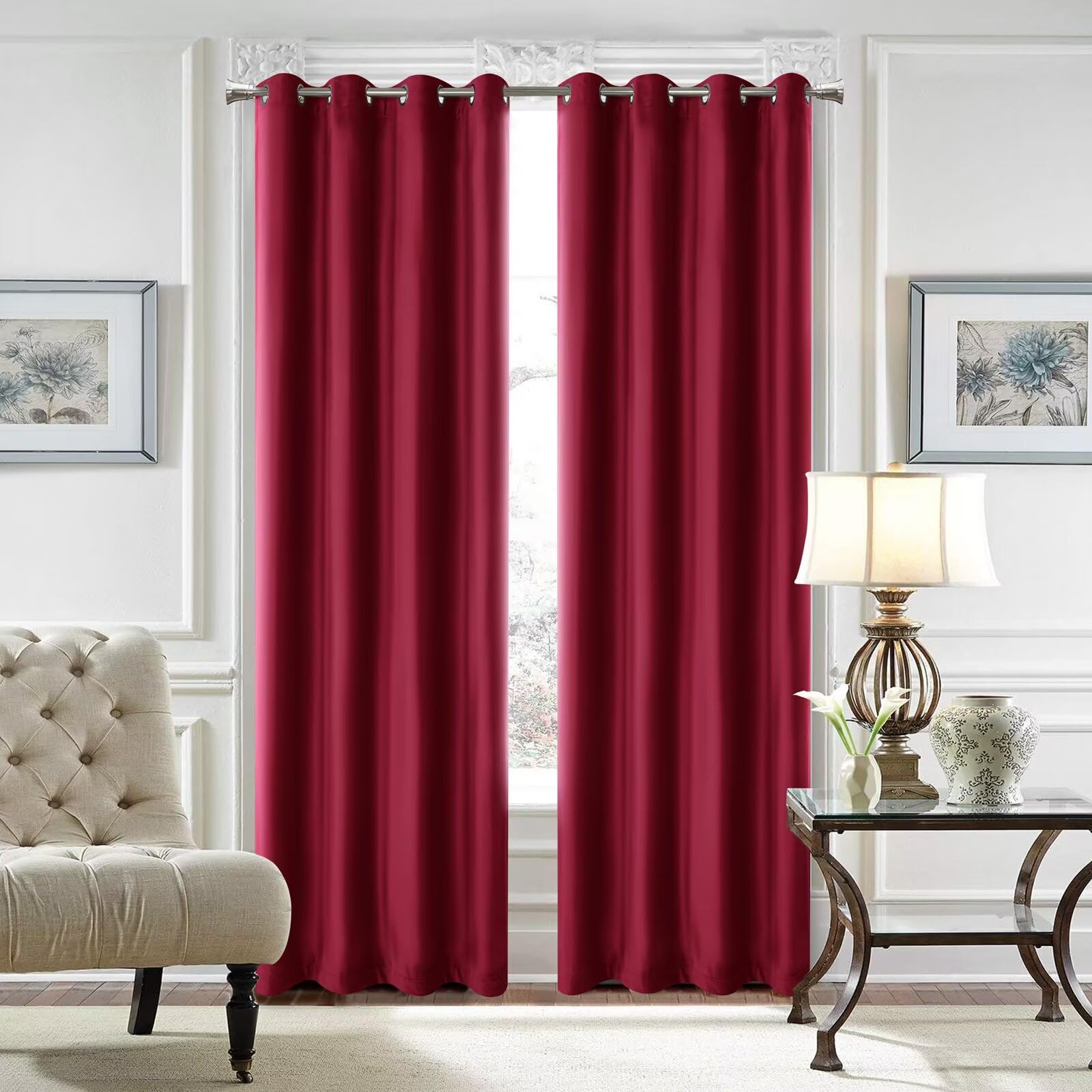 SSWH Blackout Curtains for Bedroom, Thermal Insulated Eyelet Curtains, Solid Colour Window Drapes for Living Room Privacy Protection(Size:Custom Size,Color:Wine Red)
