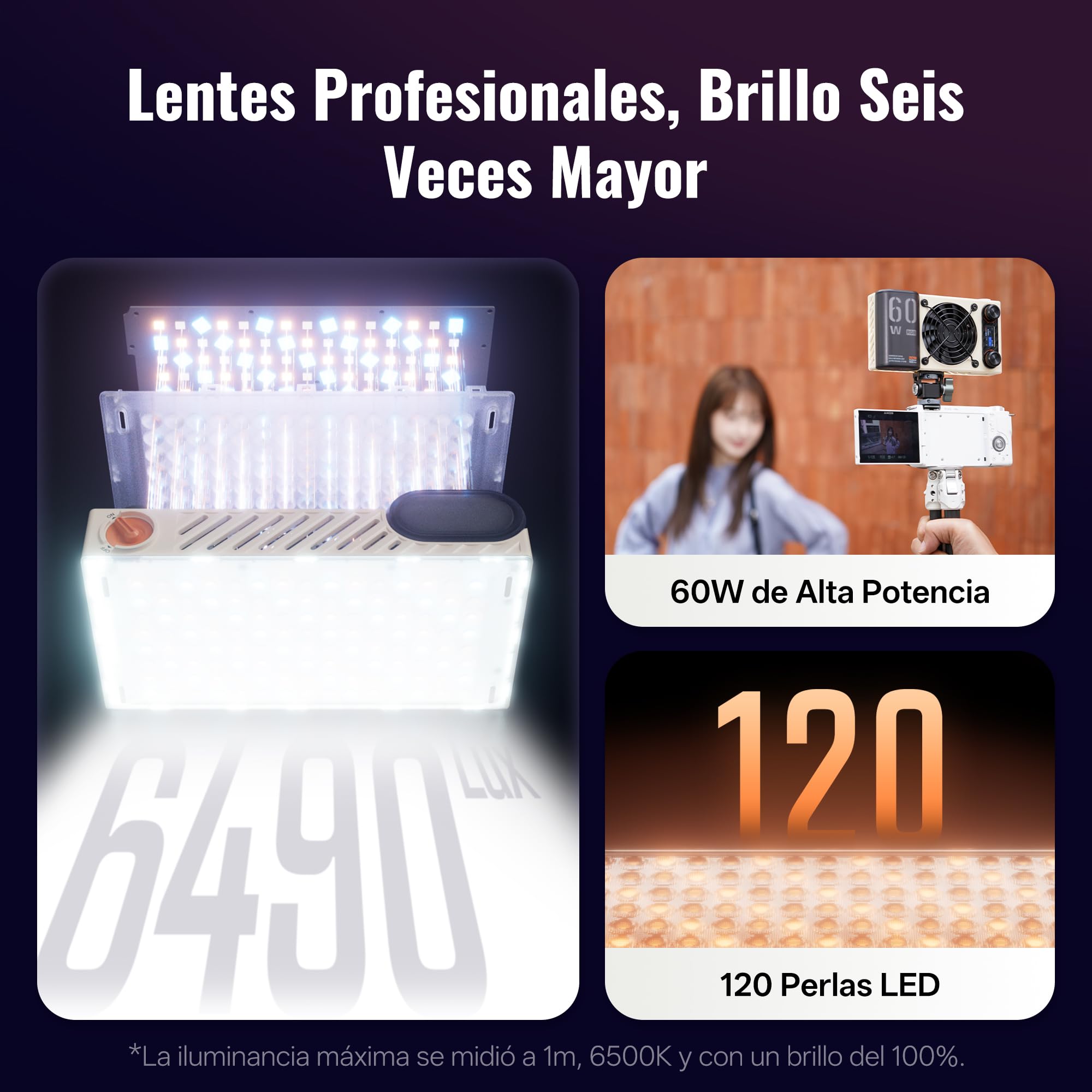 ZHIYUN FIVERAY M60 Ultra 60W RGB Luz de Video [Oficial] Luz Portátil para Cámara con Zapata Fría, Montaje Magnético, App Control &Amo-Esclavo, 2500K~10000K, Luz de Fotografía para Youtube Volg, 430g