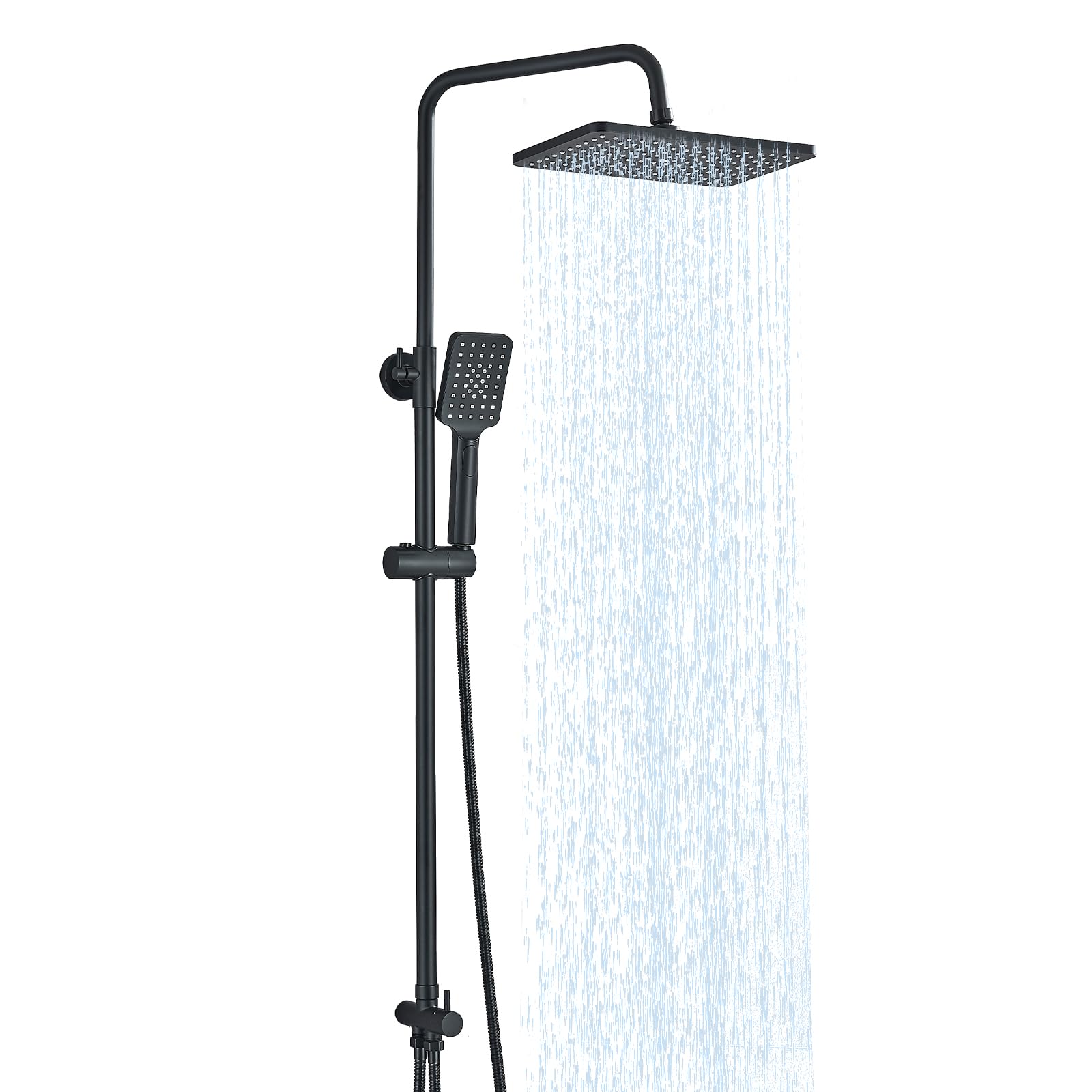 Columna de ducha sin manija, conjunto de ducha con ducha ajustable, grifo de ducha con cabezal de ducha cuadrado, 29 x 19 cm, acero inoxidable