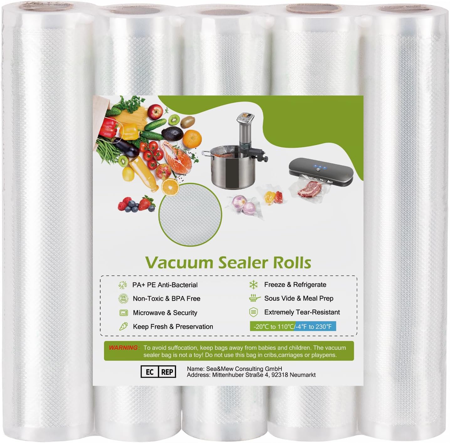 Rouleaux De Sacs Sous Vide Alimentaires GRIFEMA - 28cm X 600cm (2 Rouleaux), Sans BPA, Compatibles Toutes Machines