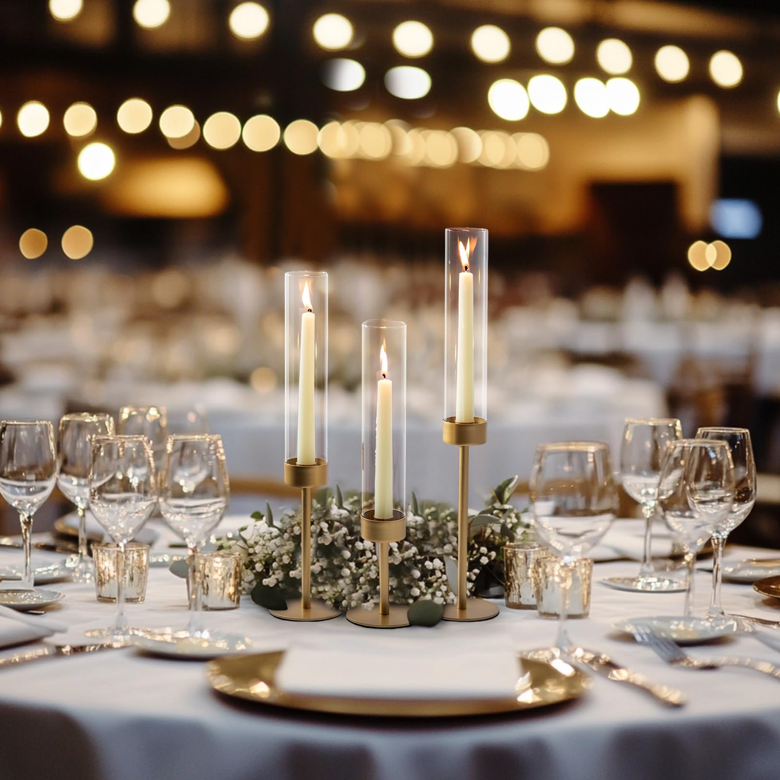 Sziqiqi Bougeoir Hurricane pour mariage : bougeoirs dorés 18 pièces pour centres de table – Bougeoir en verre pour fête et événement