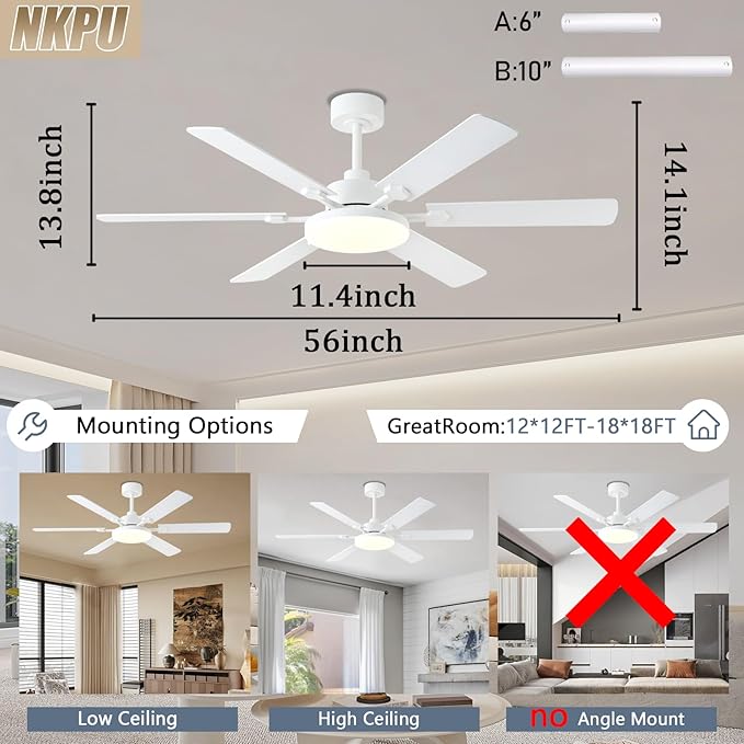 Ventilador de Techo 56 Pulgadas con Luz y Control Remoto 110 miniatura 2
