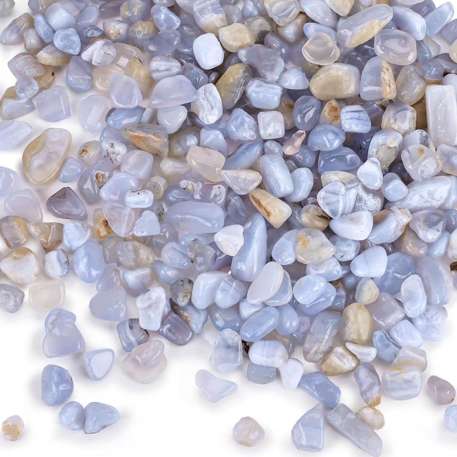 JOHOUSE 1 LB(0.35" - 0.8") Natural Quartz,Blue Pebbles for Vase Filler