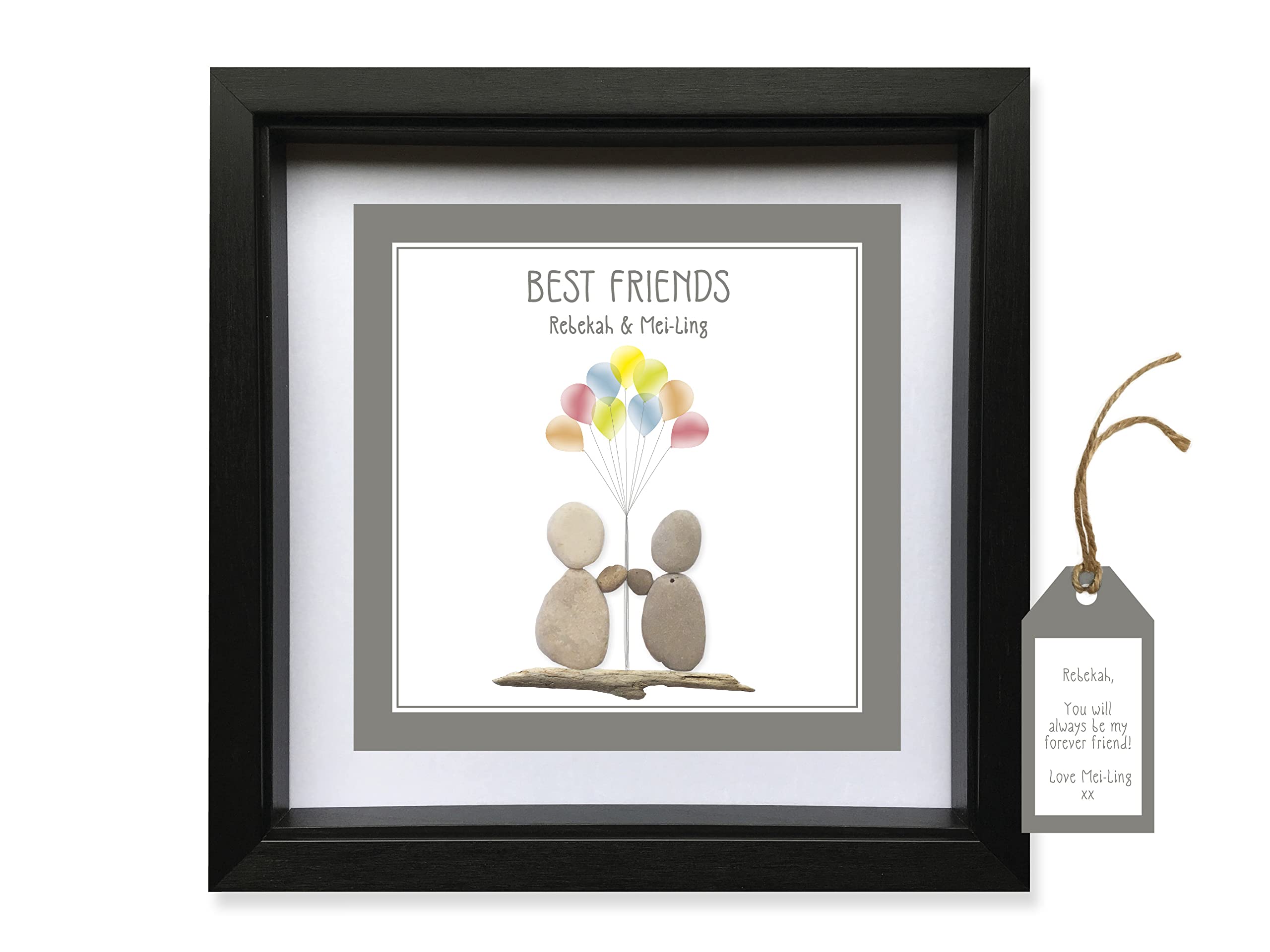 Pebble Art Picture Best Friends Gift. Personalised Handmade & Framed to Order. Birthday Friendship Love. Options Available