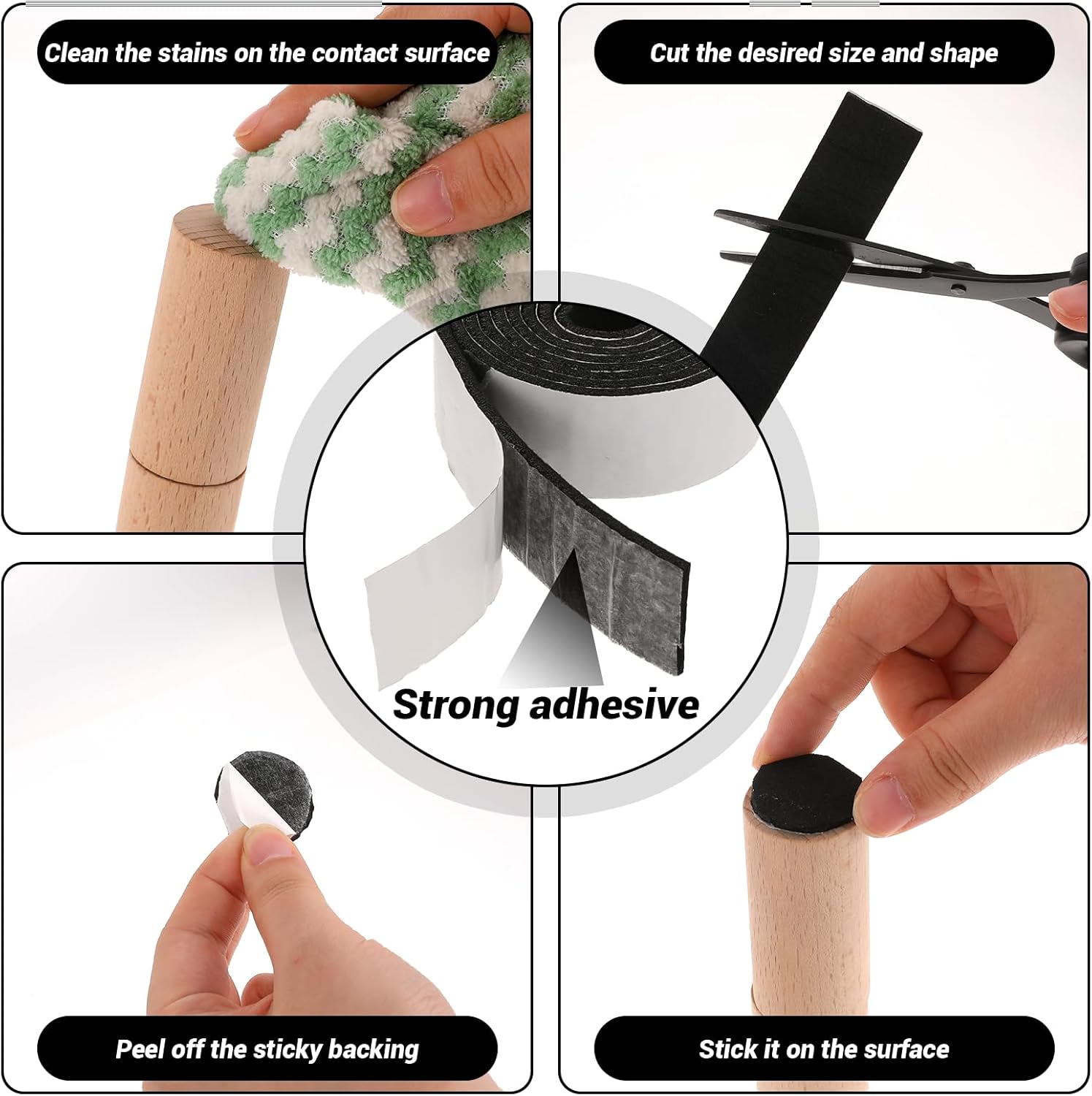 4 Rolls 60 X 1 Inch Felt Strips with fBacking, Felt Tapes Furniture Felts Strip Rolls Self Stick Non Slip Felts Strips for Furniture Pads Heavy Duty Polyester for Protecting Hardwood Surfaces