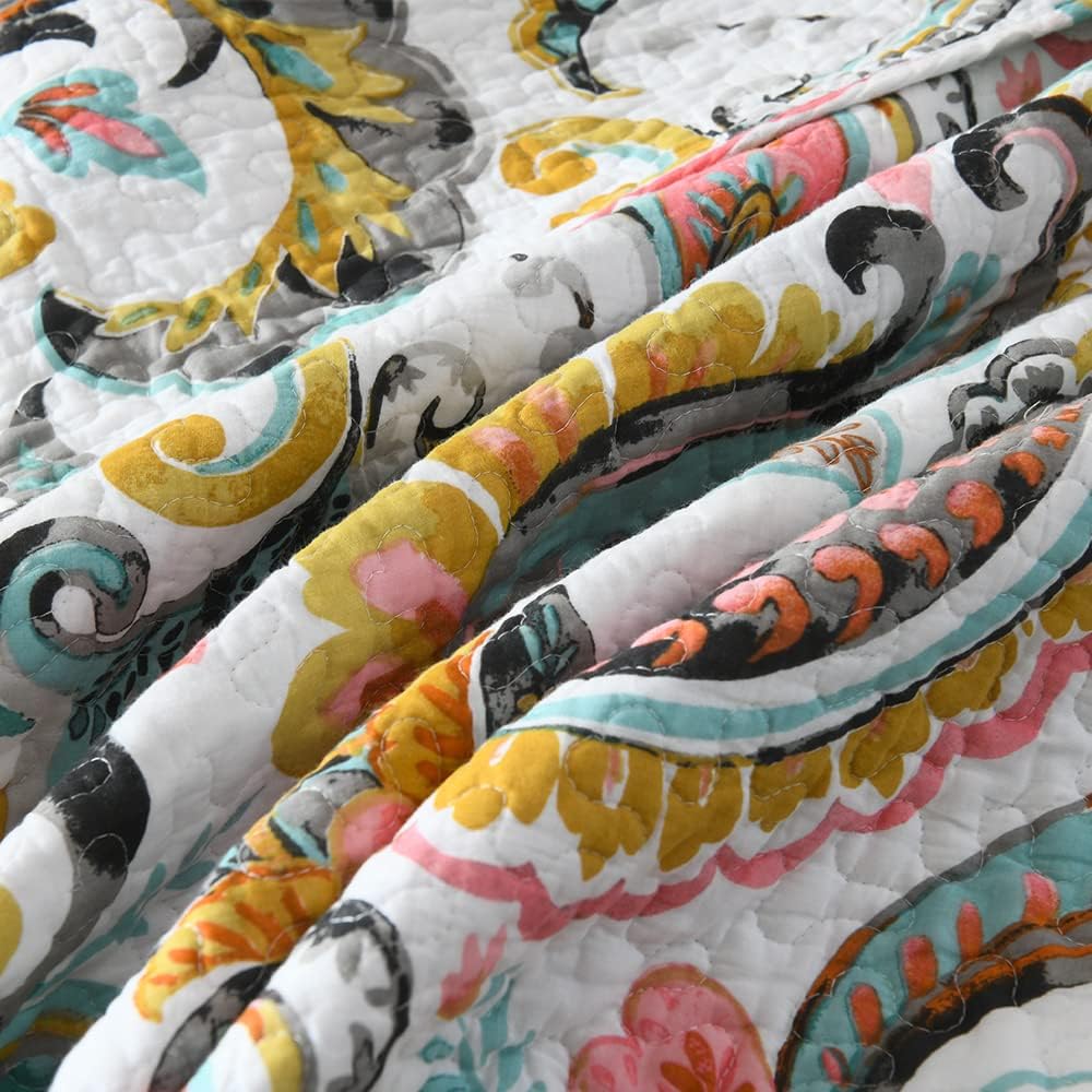 Cotton Bedspread Quilt Sets Reversible Bedding Coverlet Sets Comforter Paisley Floral Bedspread (White Paisley Floral, Queen Size) | Breathable material, Cotton bedspread, Reversible coverlets, Jacquard stitching, Vintage paisley, Machine washable - Image 8