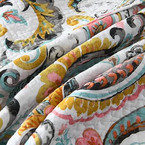 Miniatura 9 de VISIMISI Juego de colcha de algodón reversible, juego de colcha de cachemira floral (blanco cachemira floral, tamaño King)