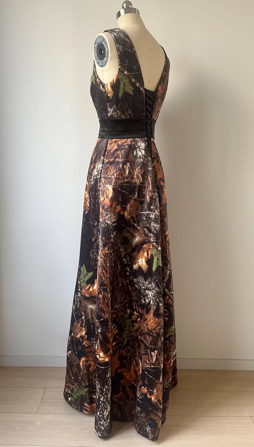 DINGZANCAMO Woman's V Neck Camo Bridesmaid Dresses Wedding Guest Evening Gowns