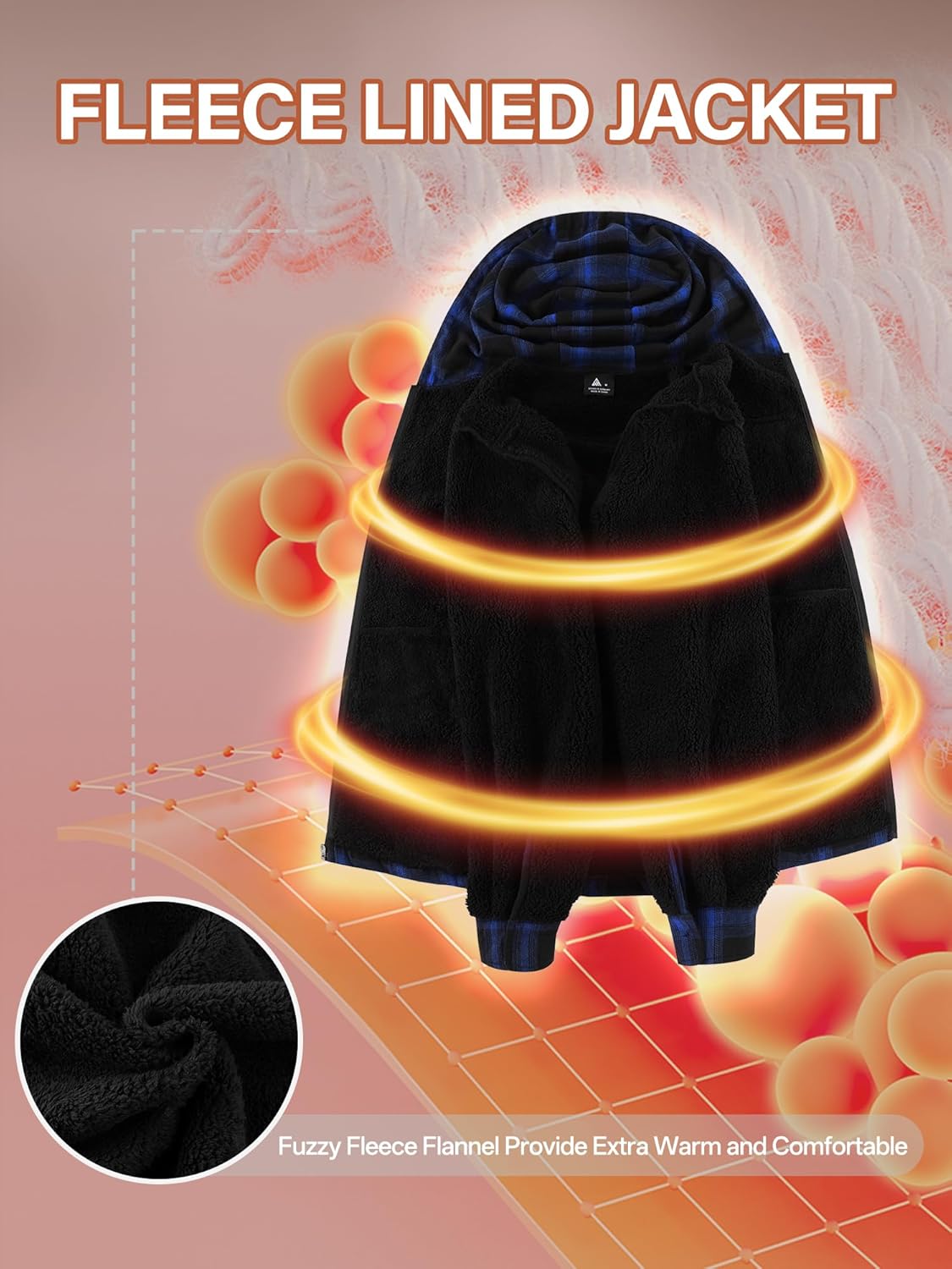 ZITY Mens Cotton Plaid Shirts Jacket Flannel Fleece Lined Hoodies Sherpa Zip Up Hoodie with Pocket - Image 4