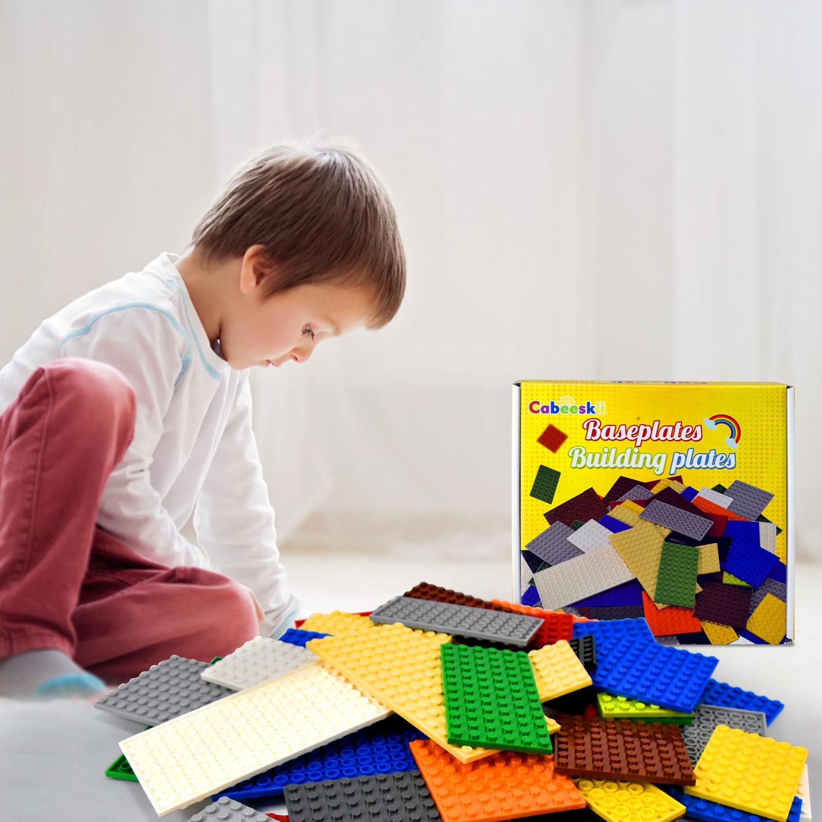 Cabeeskii Plaque de Construction Classique Compatible avec Les pièces et éléments Lego, Briques de Construction, pour la Plupart des Marques (Dark Grey, Light Grey, Brown, 60PCS)