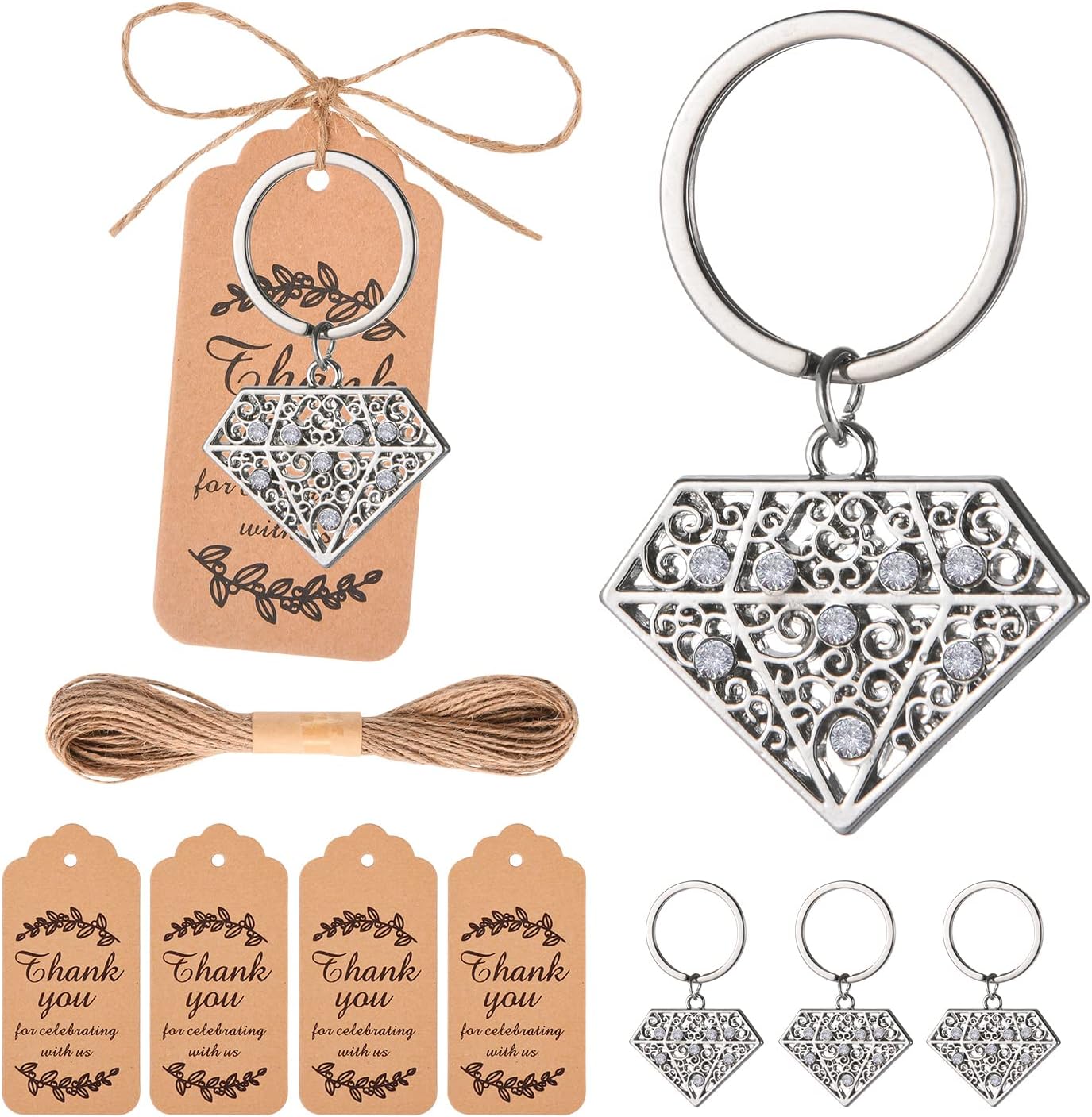 24 Wedding Key Rings Diamond Ring Key Chain Party Gifts