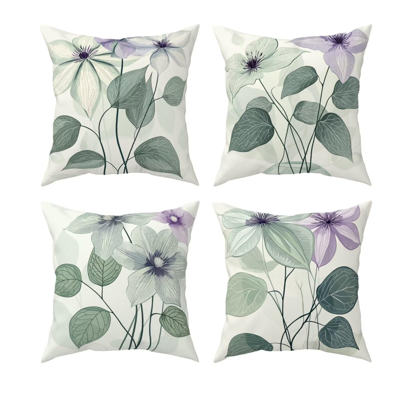 Juego de 4 Funda Cojin Verde 80x80 cm, Fundas Cojines Sofa Flor, Decorativos Cojines para Sofa, Decorativos Cojin de Terciopelo con Cremallera Oculta para Decorar Sala de Estar Cama Silla Coche R-24