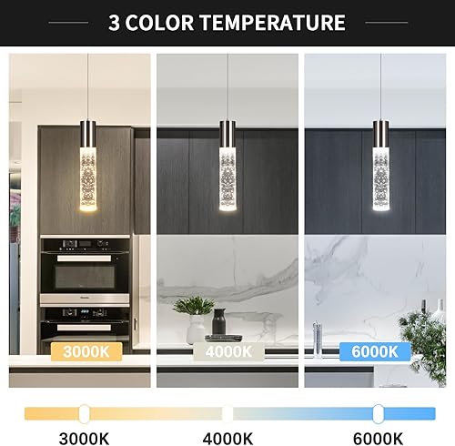 Miniatura 2 de OKELI Lámparas colgantes modernas, 3 colores LED de burbujas de cristal para isla, mini iluminación colgante negra para isla de cocina, bar, 6W,