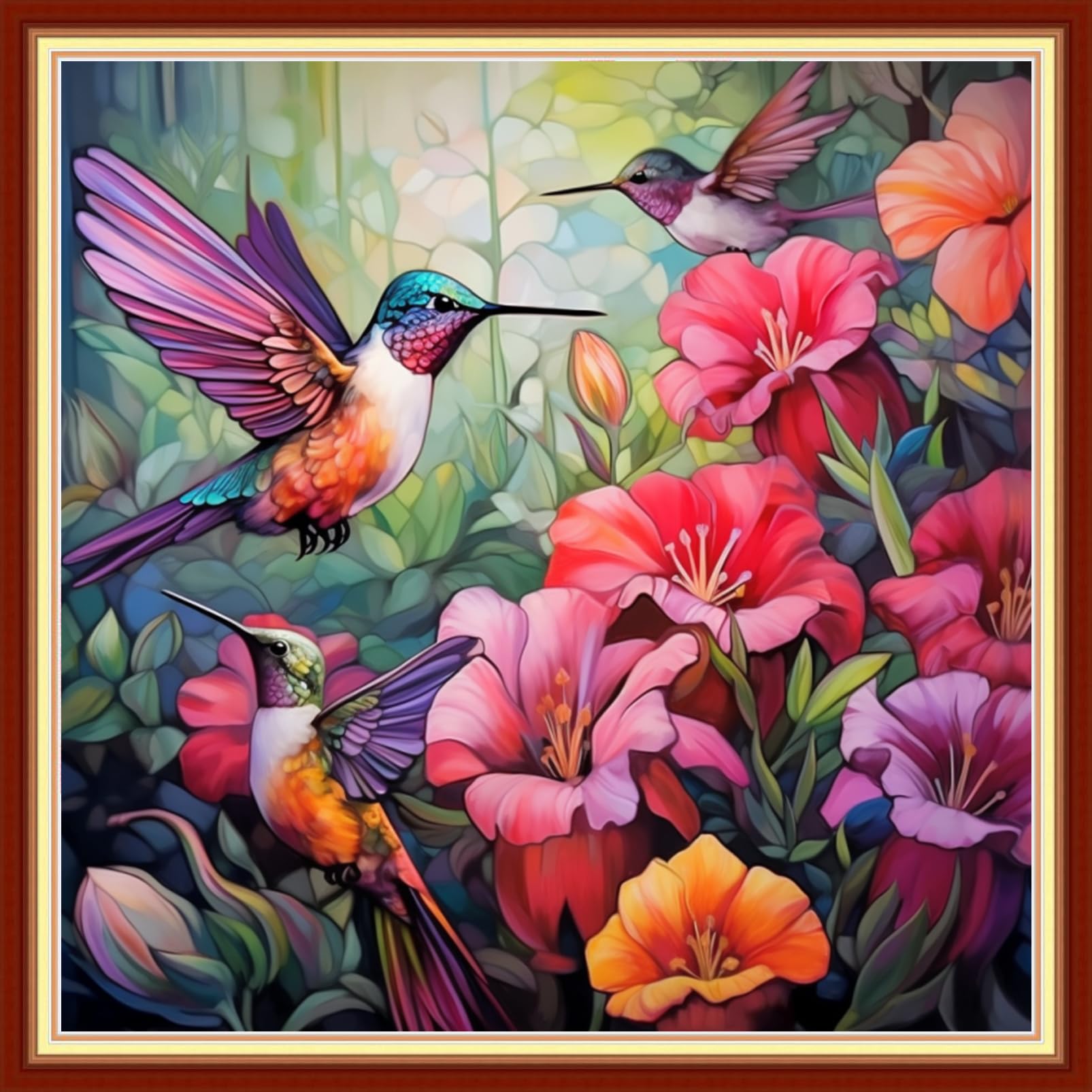 Magxvouy Cross Stitch Kits Stamped Full Range of Embroidery Kits,Cross Stitch Patterns Needlework Kits for Beginners 11CT Printed Kits&amp;Hummingbirds Collect Honey 18x18 inch
