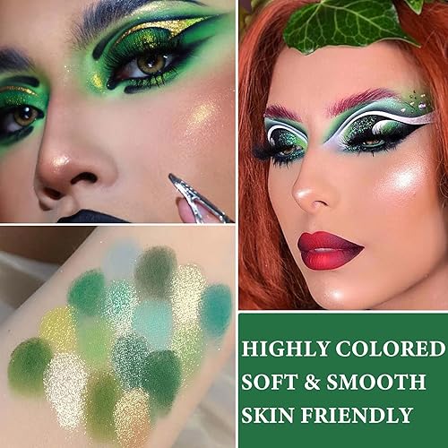 Miniatura 4 de Paleta de sombra de ojos verde con purpurina, paleta de maquillaje de sombra de ojos mate brillante, paleta de maquillaje altamente pigmentada,