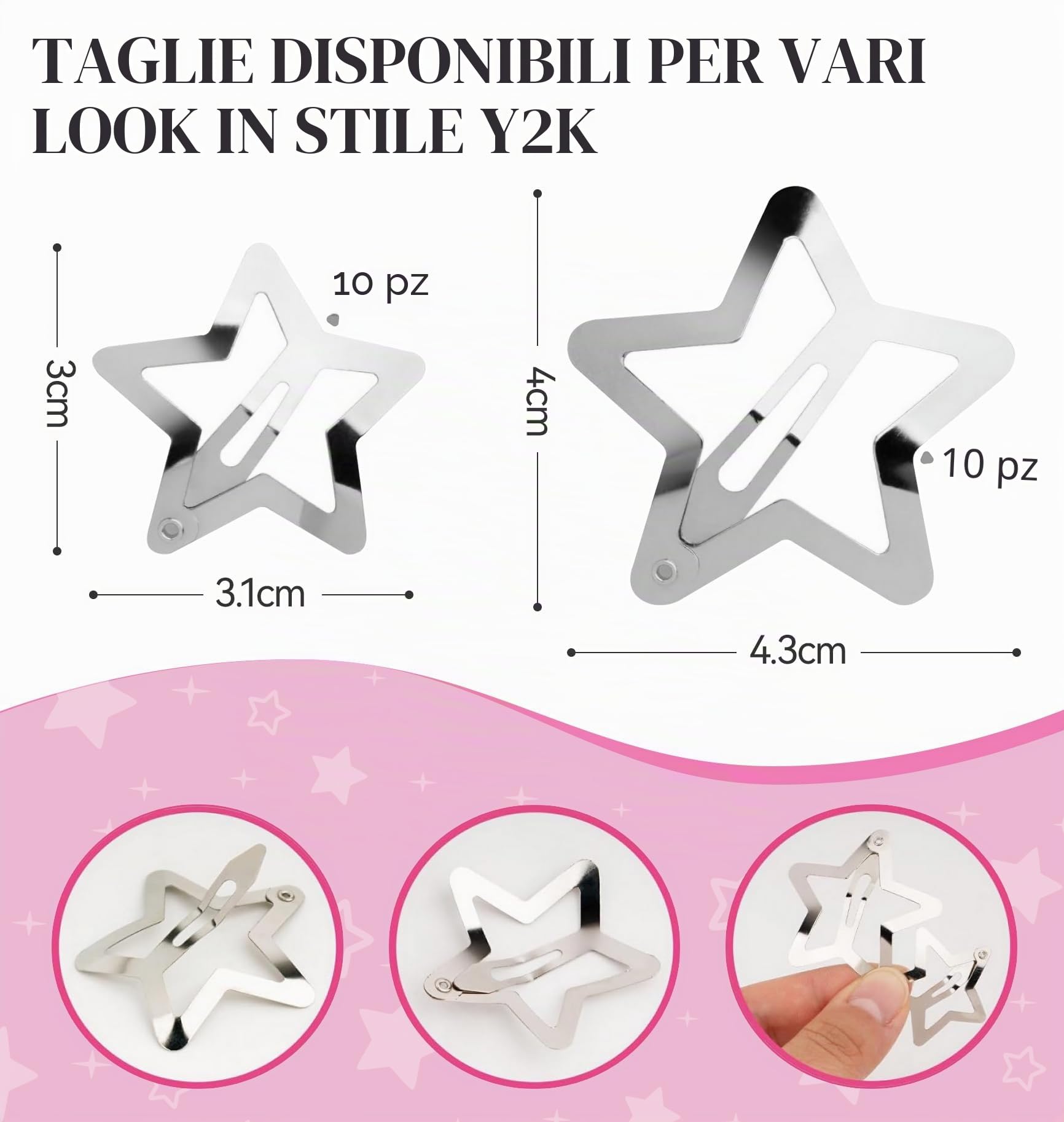 Fermagli per capelli Y2K a forma di stella, color argento, graziosi, accessori per capelli per ragazze, forcine per capelli per donne e ragazze (20 pezzi)