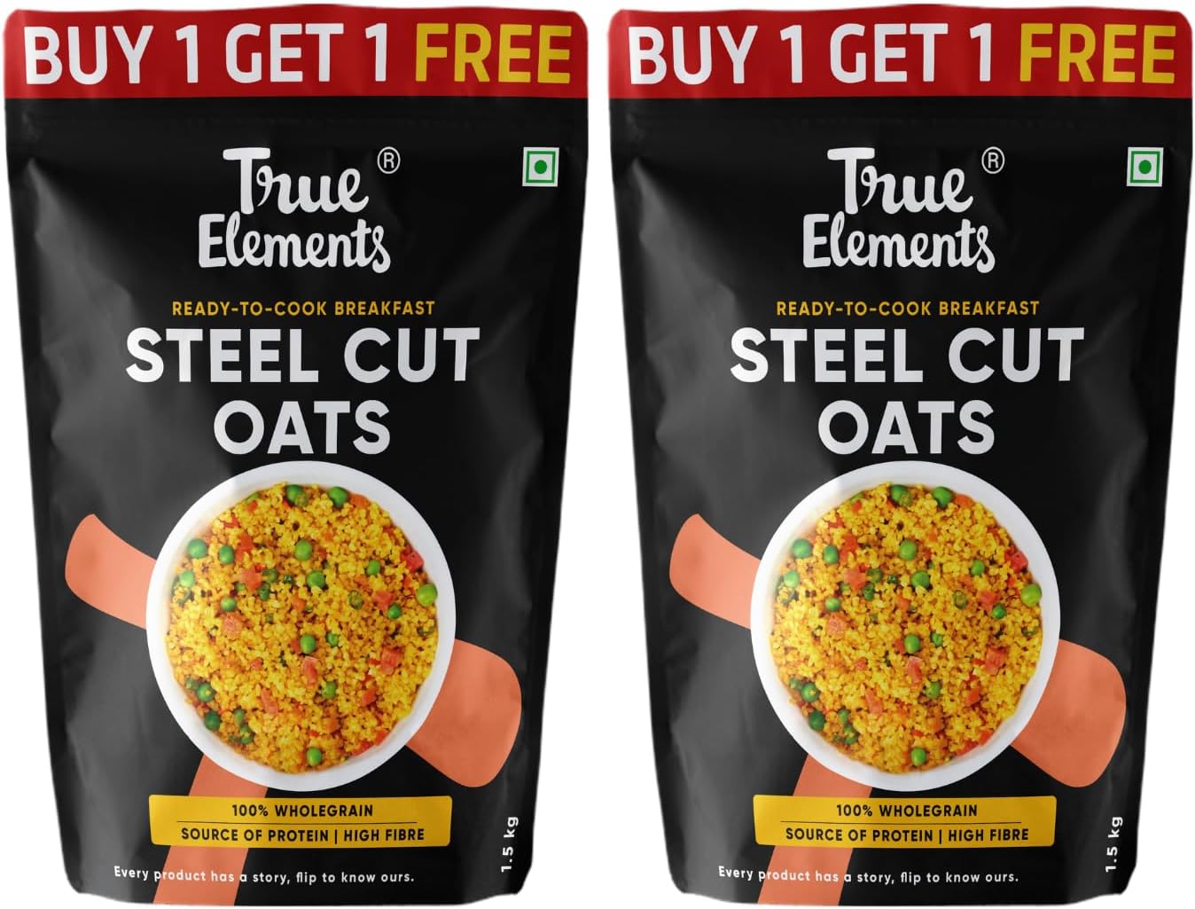 Steel Cut Oats 3kg (1.5kg Pack of 2) - Steel Cut Oats | 100% Wholegrain | Protein Rich Oats Breakfast | Healthy and Fibre Rich Breakfast