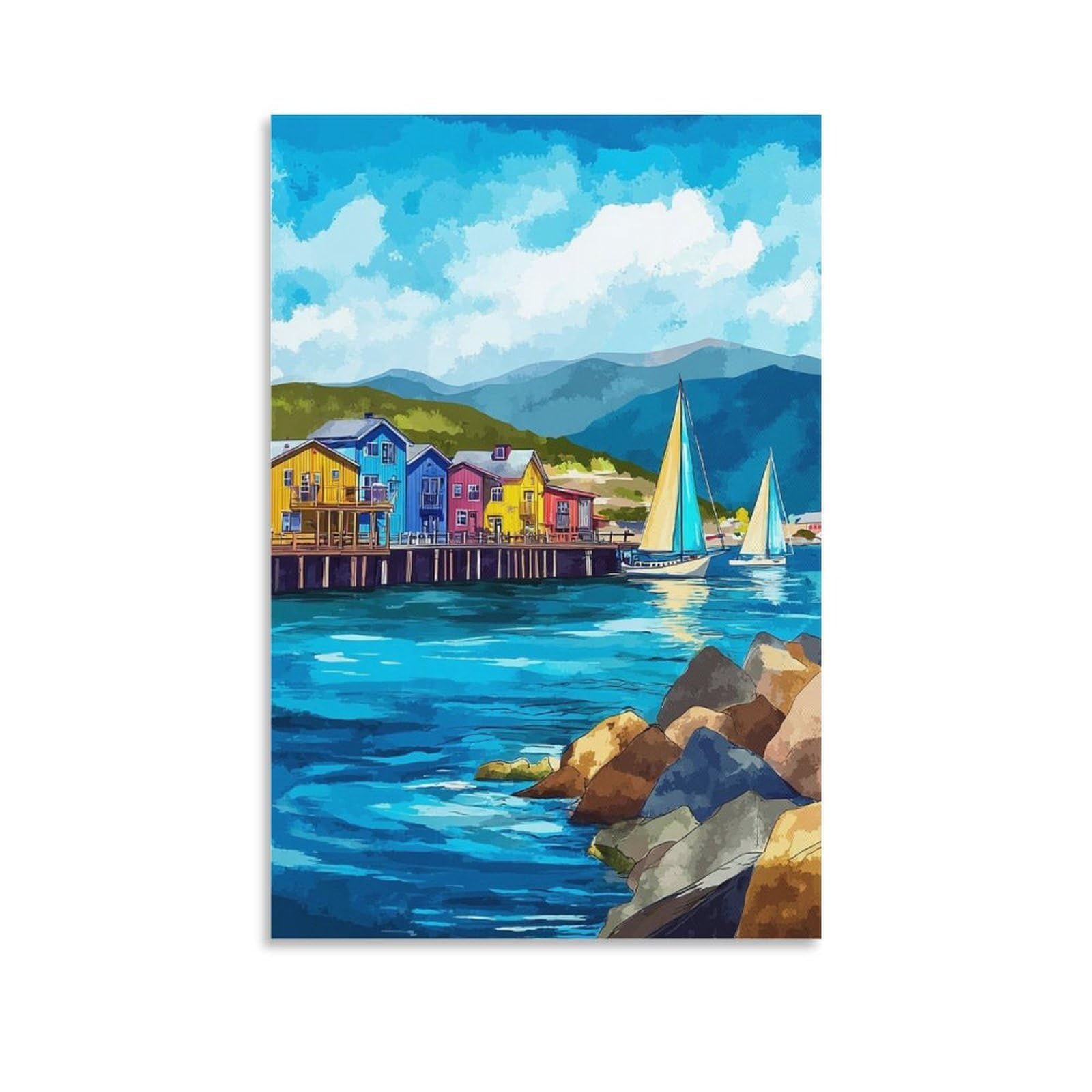 Monterey Bay Posters 20x30inch(50x75cm) Vintage Watercolor Canvas Art