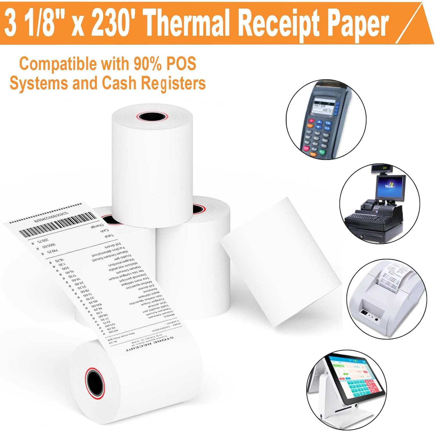 Coopaty Thermal Receipt Paper Rolls 3 1/8 x 230, 10 Rolls Thermal Cash Register POS Paper