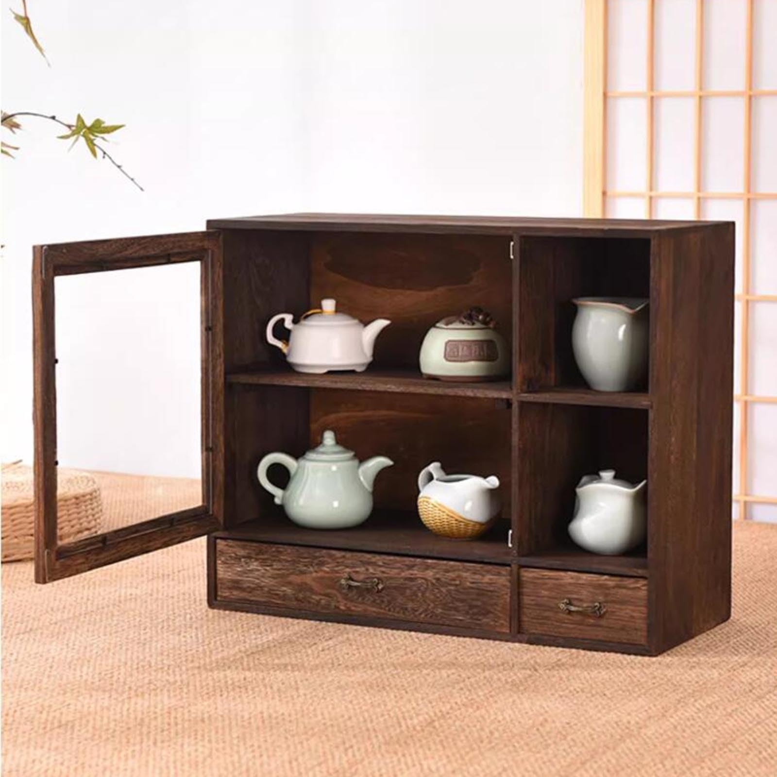 Organizador Escritorio Caja De Almacenamiento De Madera Maciza For Escritorio, Caja De Almacenamiento For Cosméticos, Juego De Té, Armario De Sobremesa, Estantería Pequeña, Escritorio De Estudio