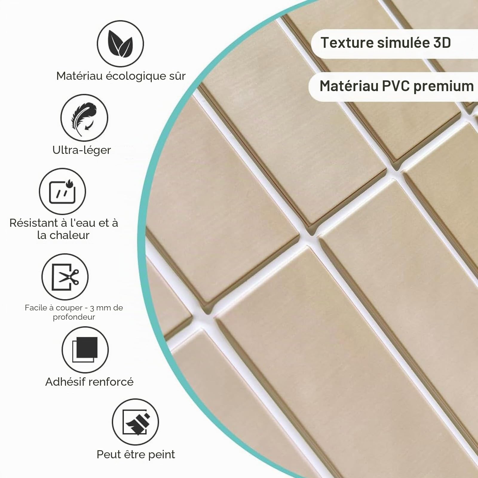 Commomy Lot de 10 feuilles de carreaux muraux en pierre 3D pour cuisine, buanderie, salle de bain, décoration murale (30 x 30 cm)