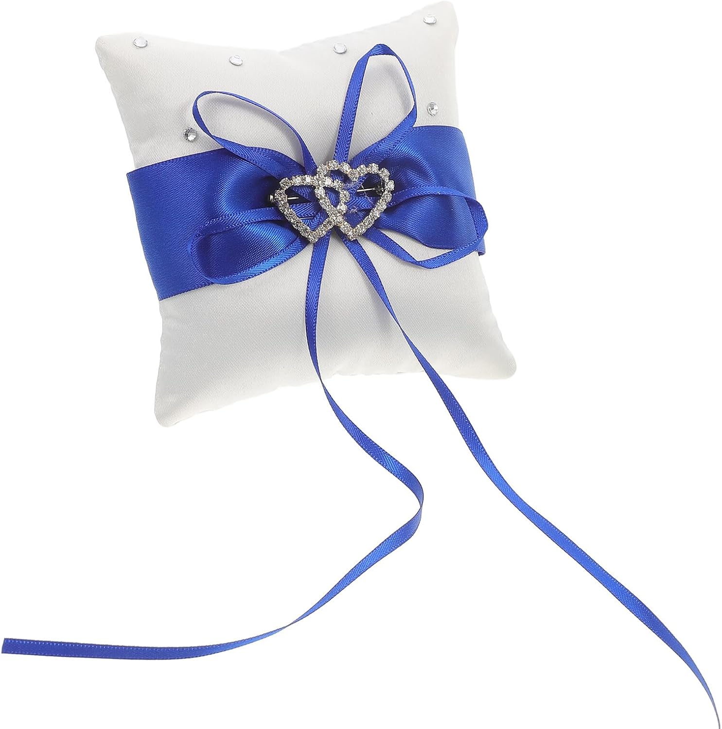 Ipetboom Wedding Ring Bearer Pillow with Double Heart Rhinestones Blue Cushion Wedding Party Decoration Ring Display Pillow for Engagement and Ceremony