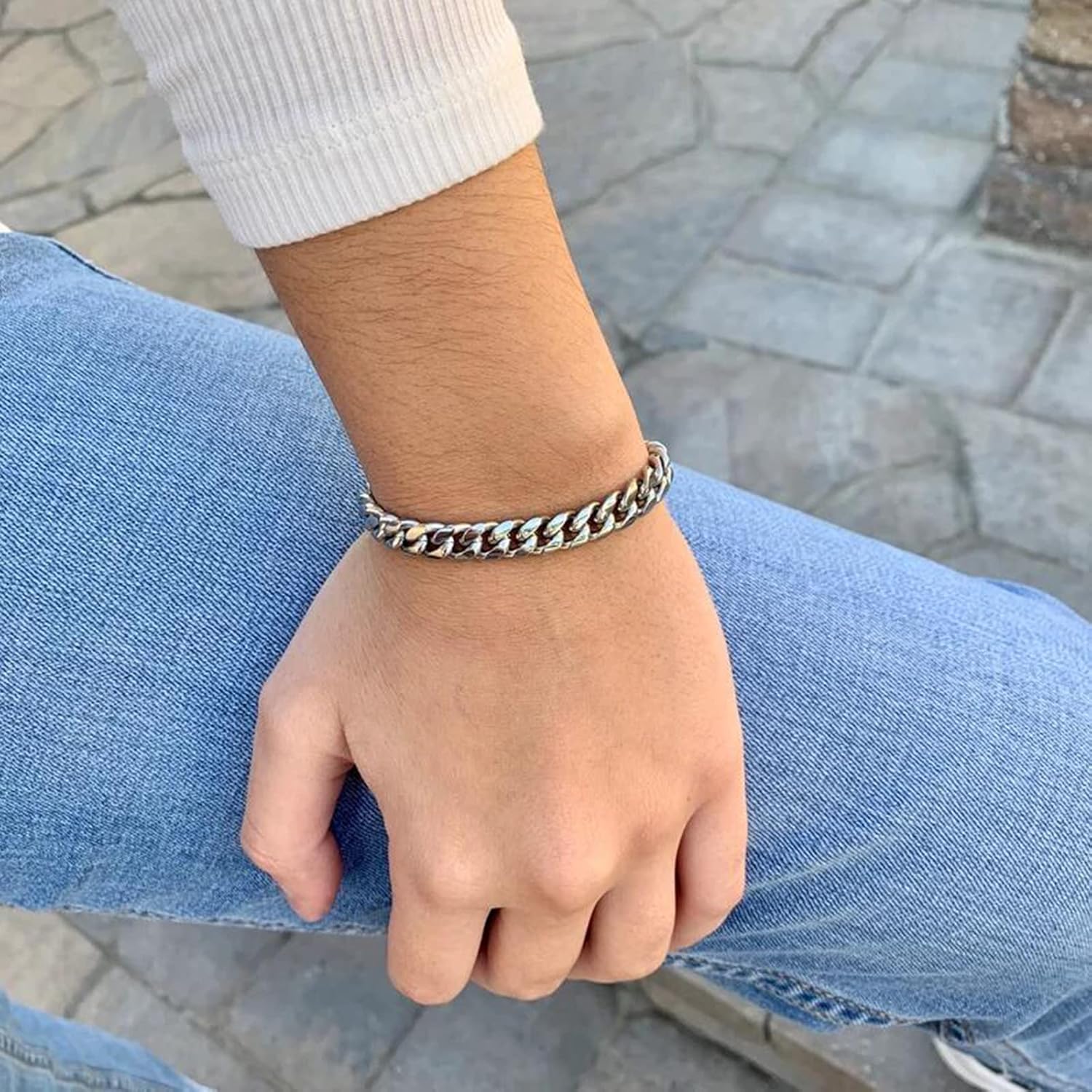 Memgift Stainless Steel Cuban Chain Bracelets for Men & Women - 6.5/7/7.5/8/9 Inch Gold Plated & Silver Stainless Steel Fashion Jewelry Bracelet - Image 2